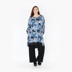 Petrol Viskoseshirt mit Grafikmuster im Oversizelook gerader Schnitt Seitennahttaschen