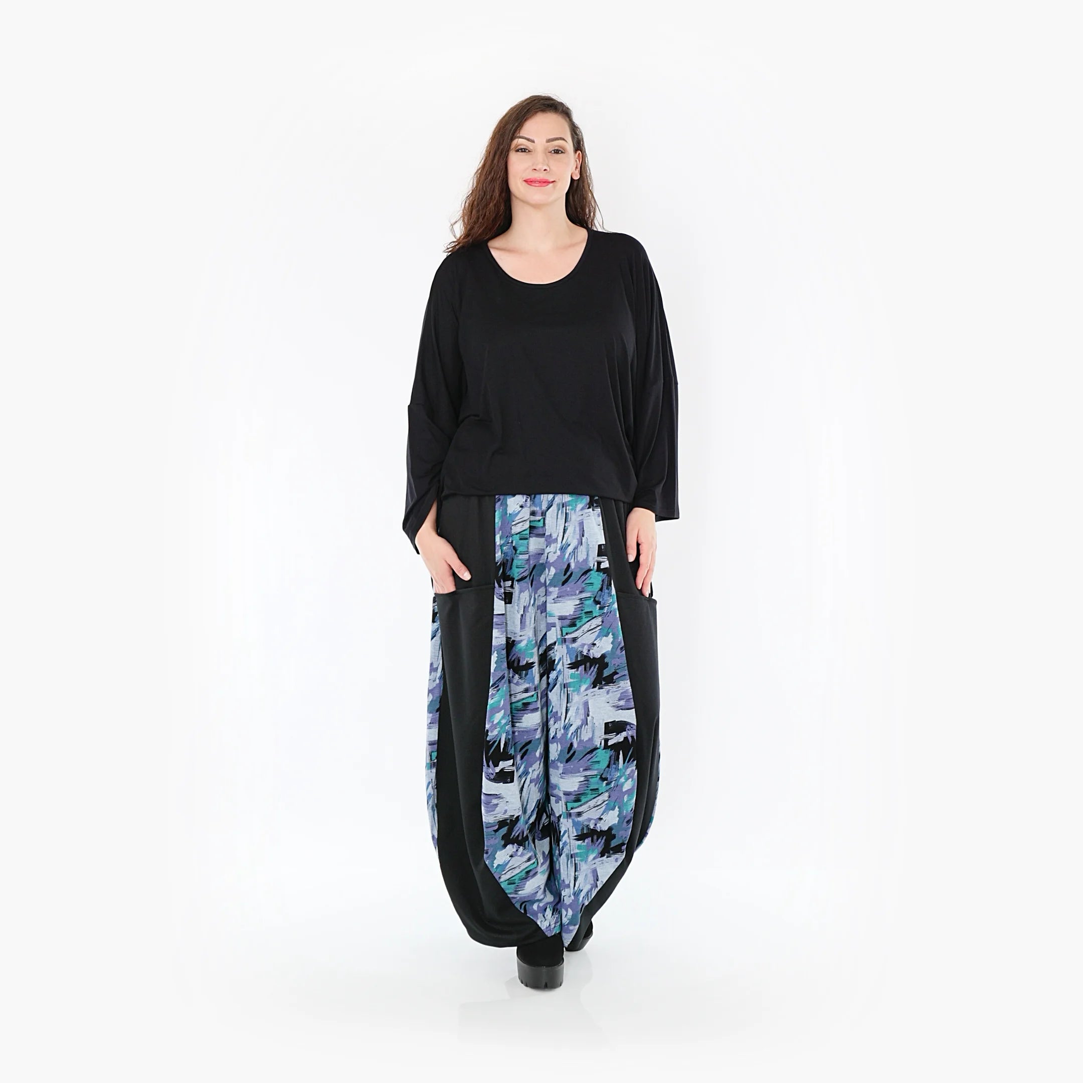 Ballonhose von AKH Fashion aus Viskose, 1381.08069, Petrol, Grafik, Schick, Modern, Bequem