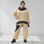 Jerseyhose mit geradem Bein und Dehnbund mit Taftdetails und dekorativer Overlocknaht
