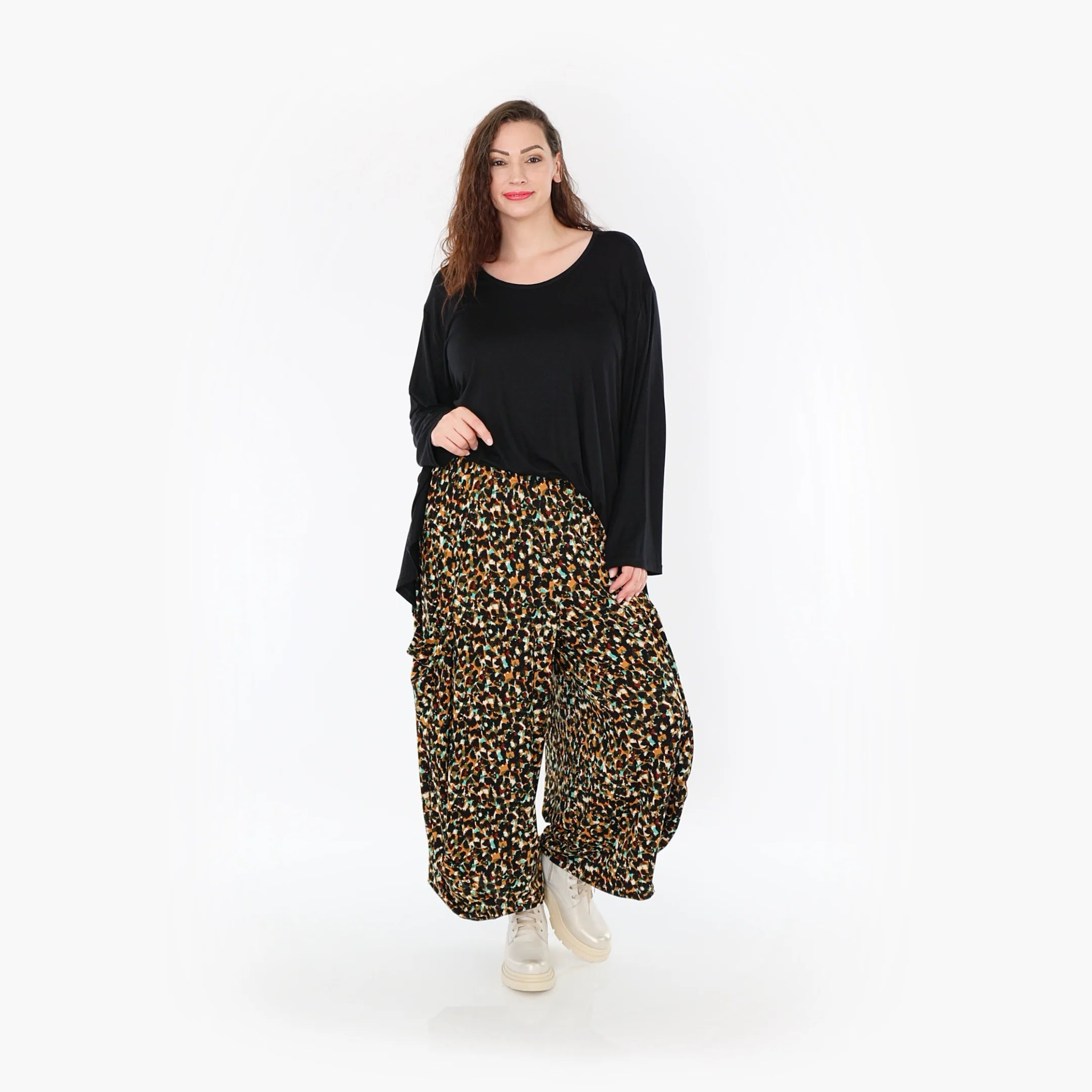 Ballonhose von AKH Fashion aus Viskose, 1370.08069, Schwarz-Braun-Grün, Animal, Schick