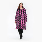 A-Form Kleid in Schwarzfuchsia Grafik aus Romanit Jersey mit Taschen und langen Ärmeln