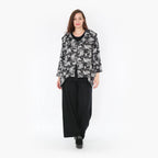 Dunkelgrau karierte Feinstrickjacke in A-Form mit Kragen Oversize und Reißverschluss