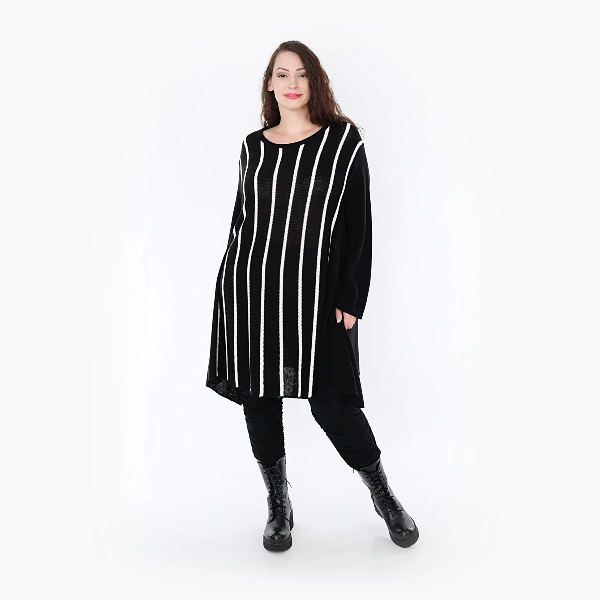 A-Form Bigshirt von AKH Fashion aus Baumwolle, 1343.0593D, Schwarz-Weiß, Unifarben, Schick