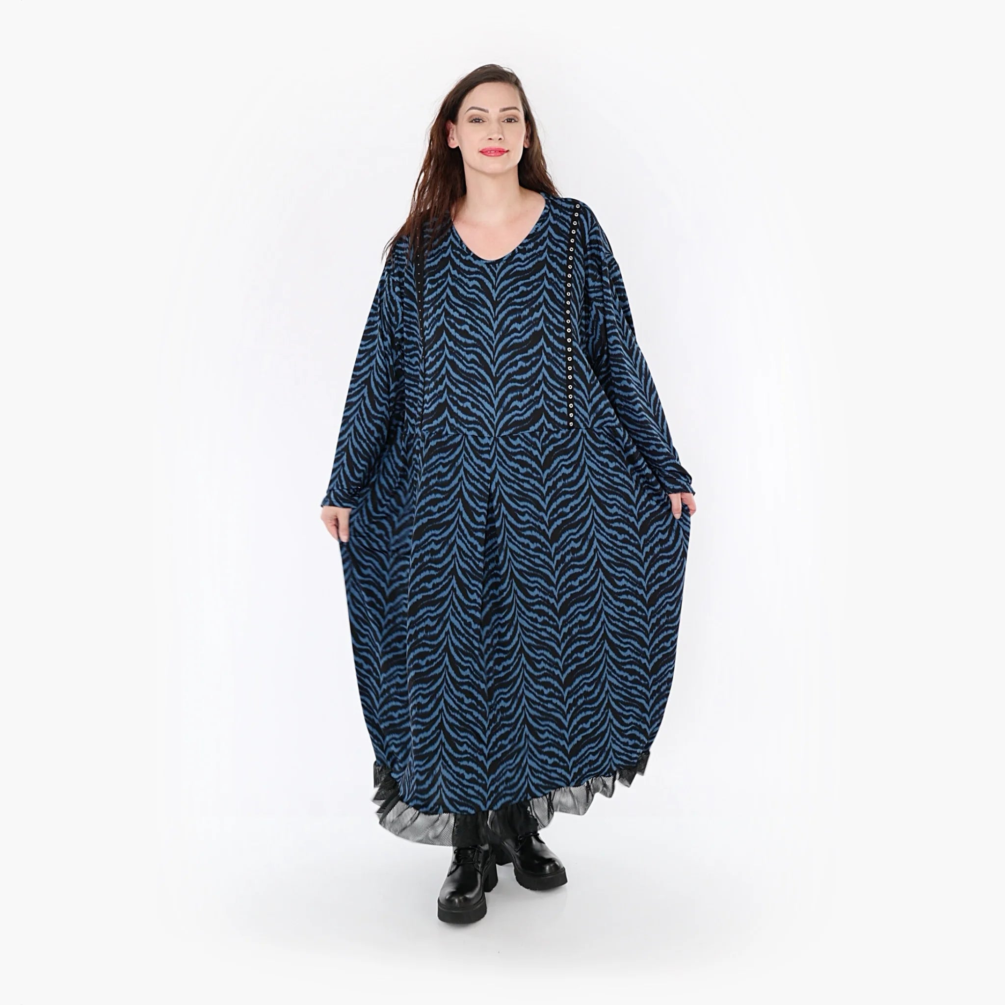 Ballonkleid von AKH Fashion aus Viskose, 1344.06984, Petrol-Schwarz, Unifarben, Schick