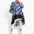  AKH Fashion Bigshirt in gerundeter Form, aus Viskose, 1089.06837, Blau-Grau, Kariert, Schick