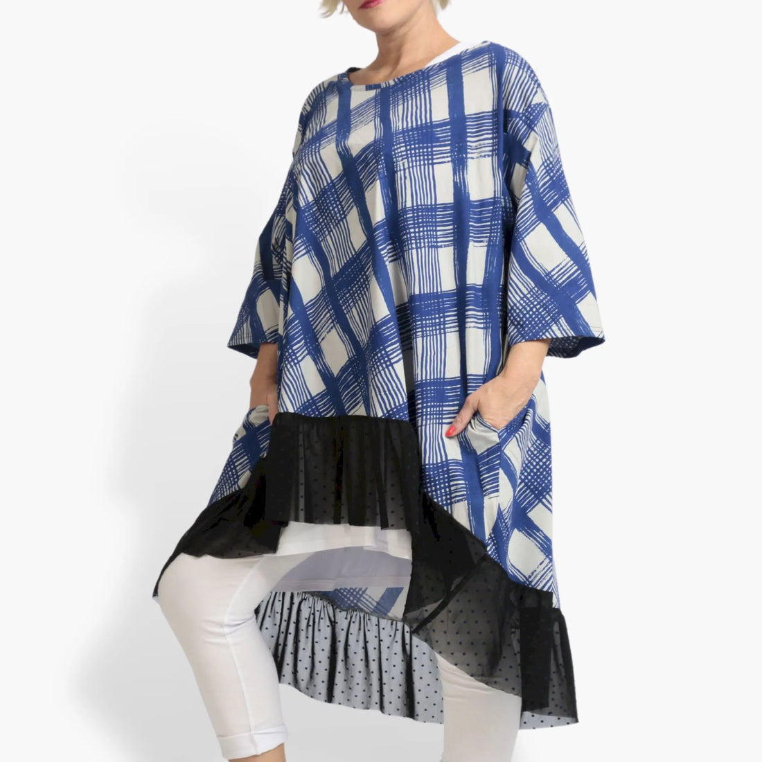  Bigshirt von AKH Fashion aus Viskose in gerundeter Form, 1089.06837, Blau-Grau, Ausgefallen