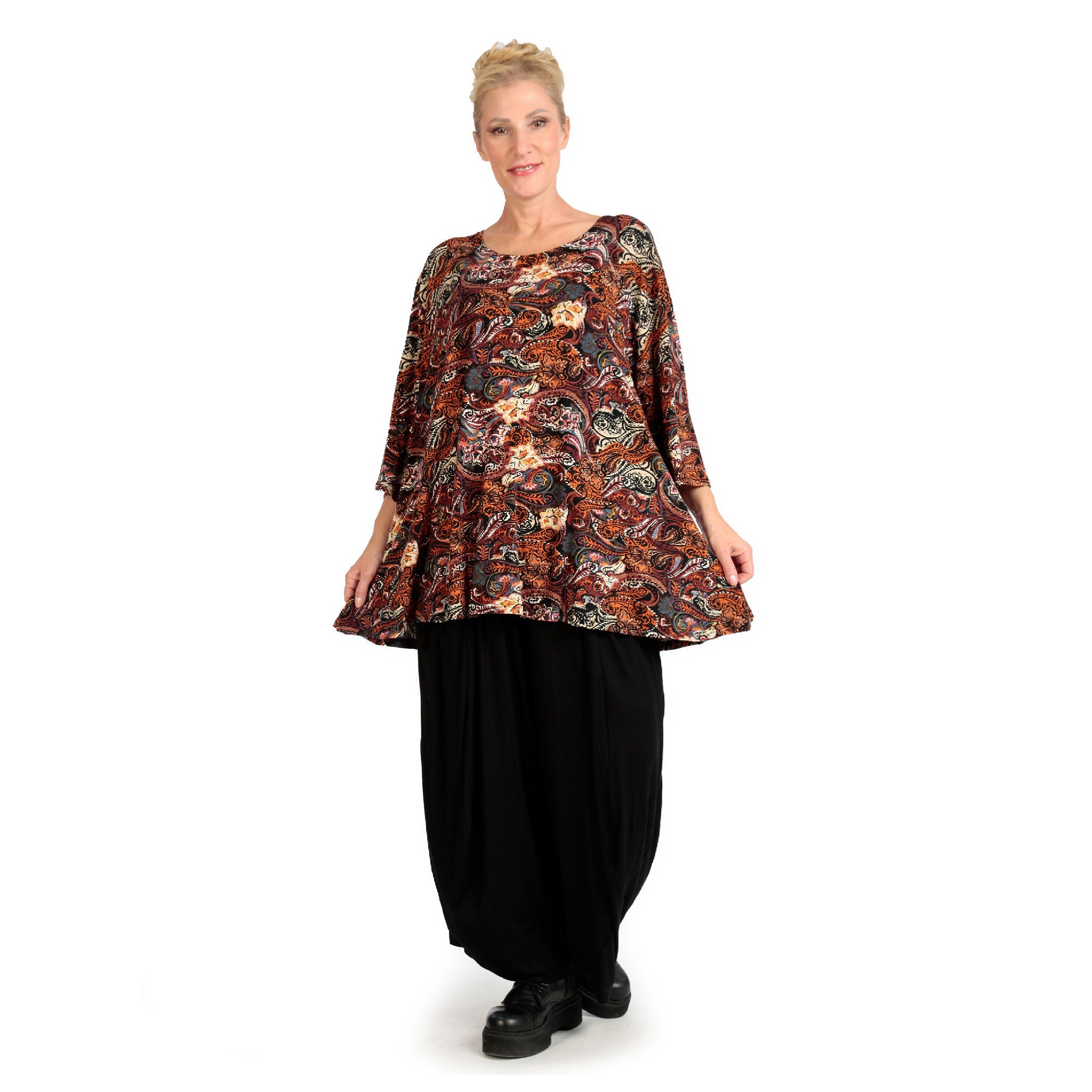  AKH Fashion Shirt in Glocken-Form, aus Viskose, 1122.01892, Rost, Paisley, Schick, Modern