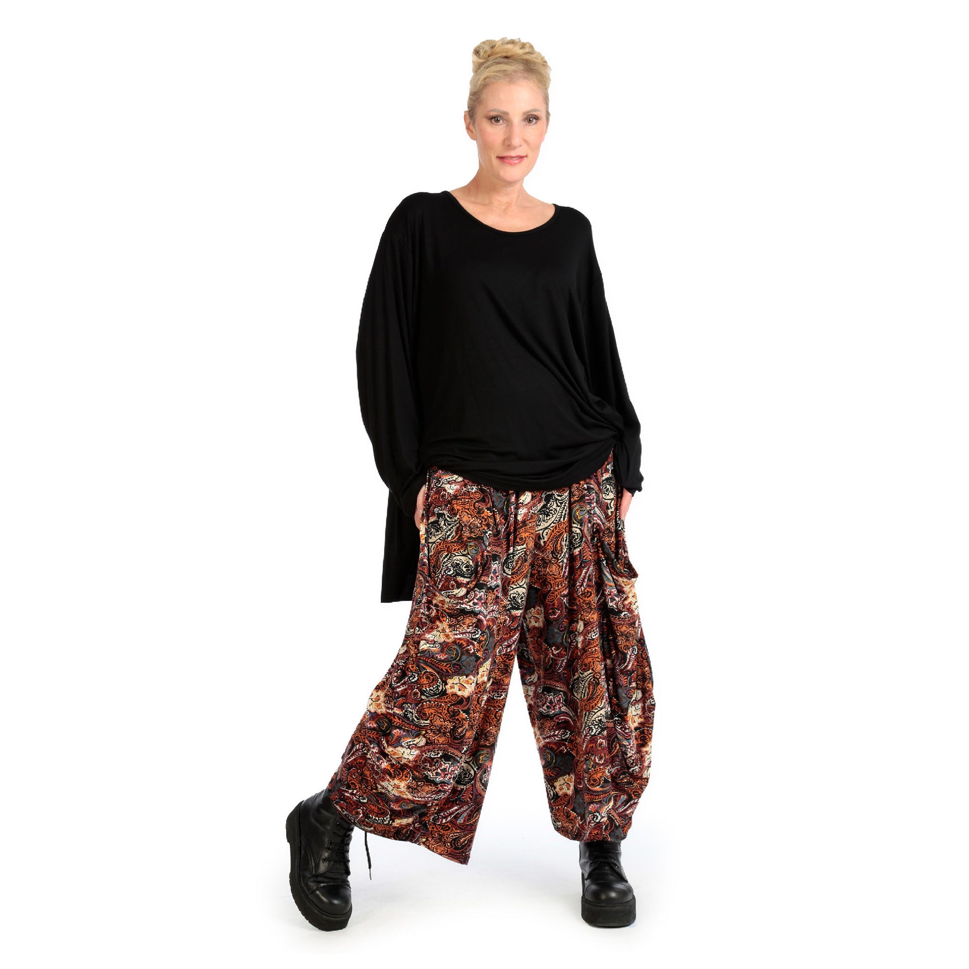  Bequeme Ballonhose in Rost mit Paisley-Muster aus softer Viskose für Plus Size Lagenlook