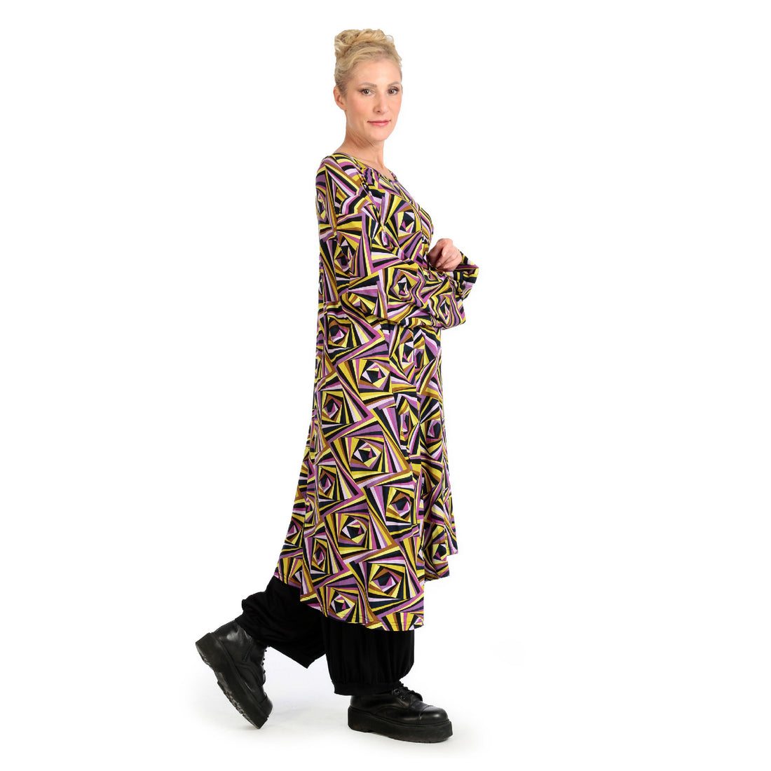  A-Form Kleid von AKH Fashion aus Viskose, 1123.06863, Lila-Gelb-Flieder, Schick, Modern