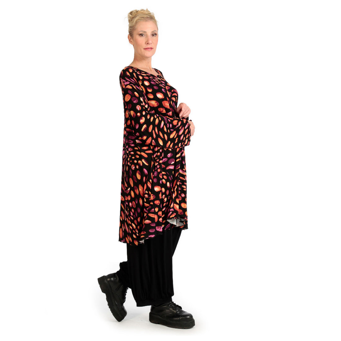  A-Form Bigshirt von AKH Fashion aus Viskose, 1124.06866, Schwarz-Rot-Fuchsia, Schick, Modern