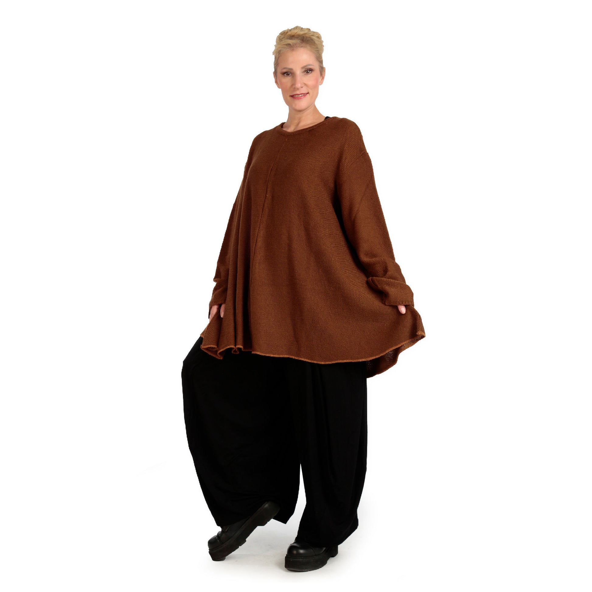  Bigshirt von AKH Fashion aus Materialmix in Glocken-Form, 1125.01892, Braun, Schick, Modern