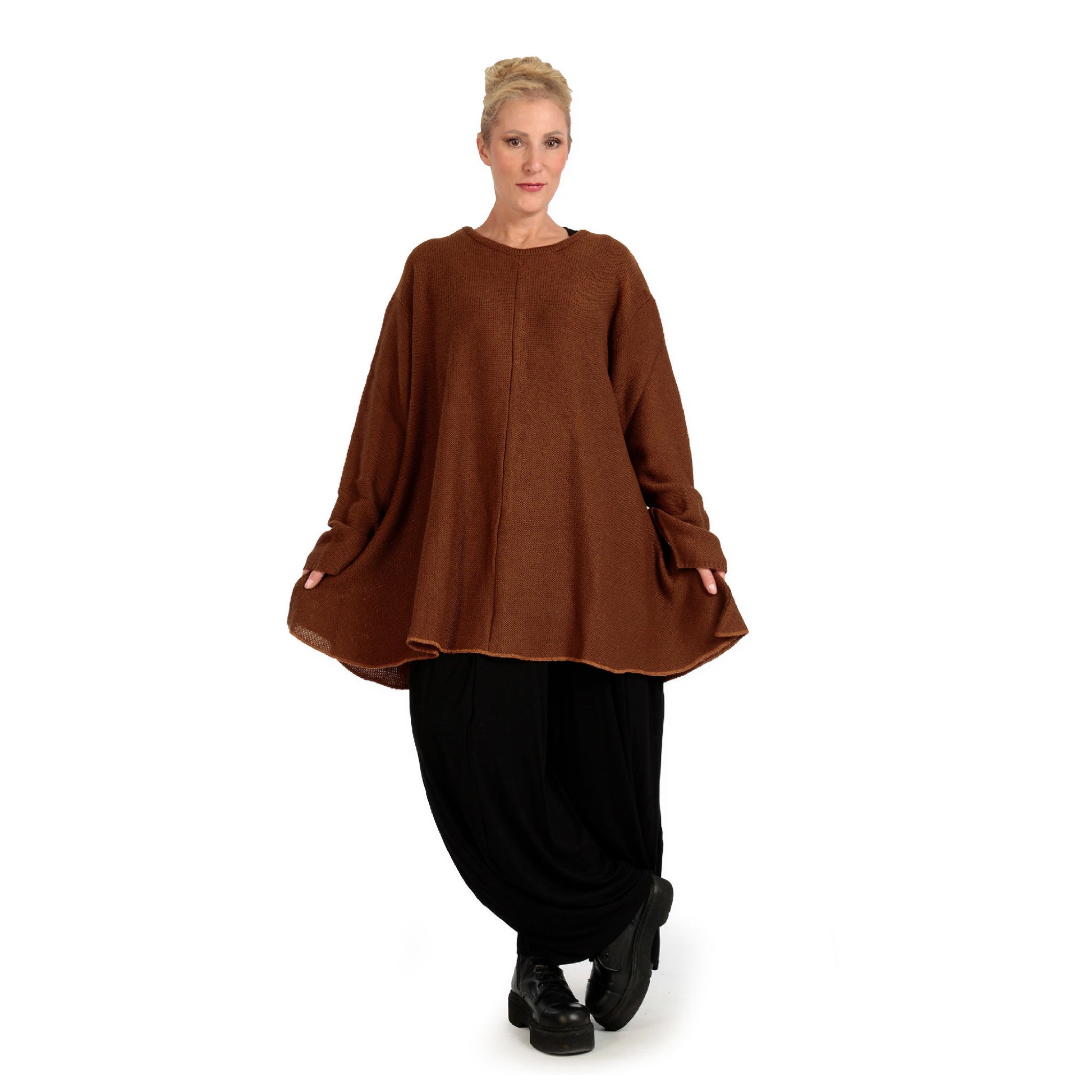  Bigshirt von AKH Fashion aus Materialmix in Glocken-Form, 1125.01892, Braun, Schick, Modern