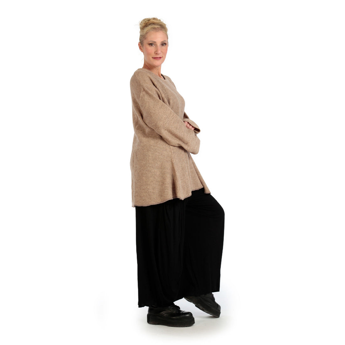  Bigshirt von AKH Fashion aus Materialmix in Glocken-Form, 1125.01892, Sand, Schick, Modern