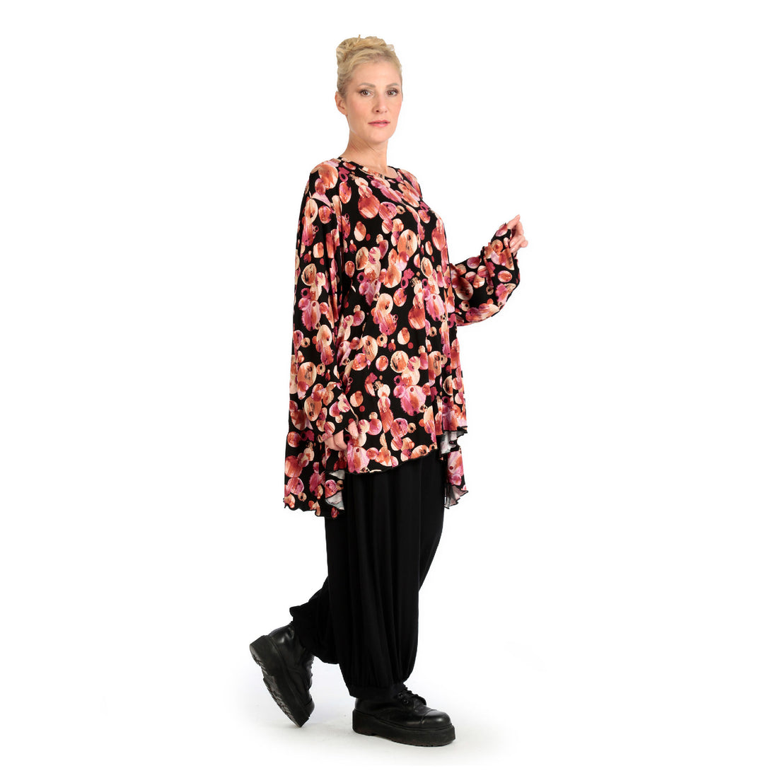  A-Form Bigshirt von AKH Fashion aus Viskose, 1126.00593, Schwarz-Rot-Fuchsia, Schick, Modern