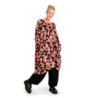  BallonBigshirt von AKH Fashion aus Viskose, 1126.06660, Schwarz-Rot-Fuchsia, Kleckse, Schick