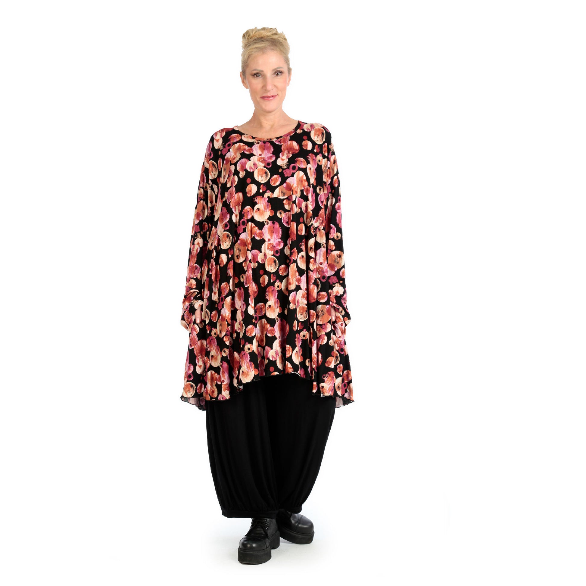  A-Form Bigshirt von AKH Fashion aus Viskose, 1126.06866, Schwarz-Rot-Fuchsia, Schick, Modern