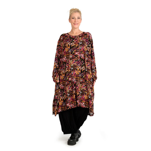  A-Form Kleid von AKH Fashion aus Viskose, 1130.06863, Schwarz-Fuchsia-Gelb, Pinselstrich