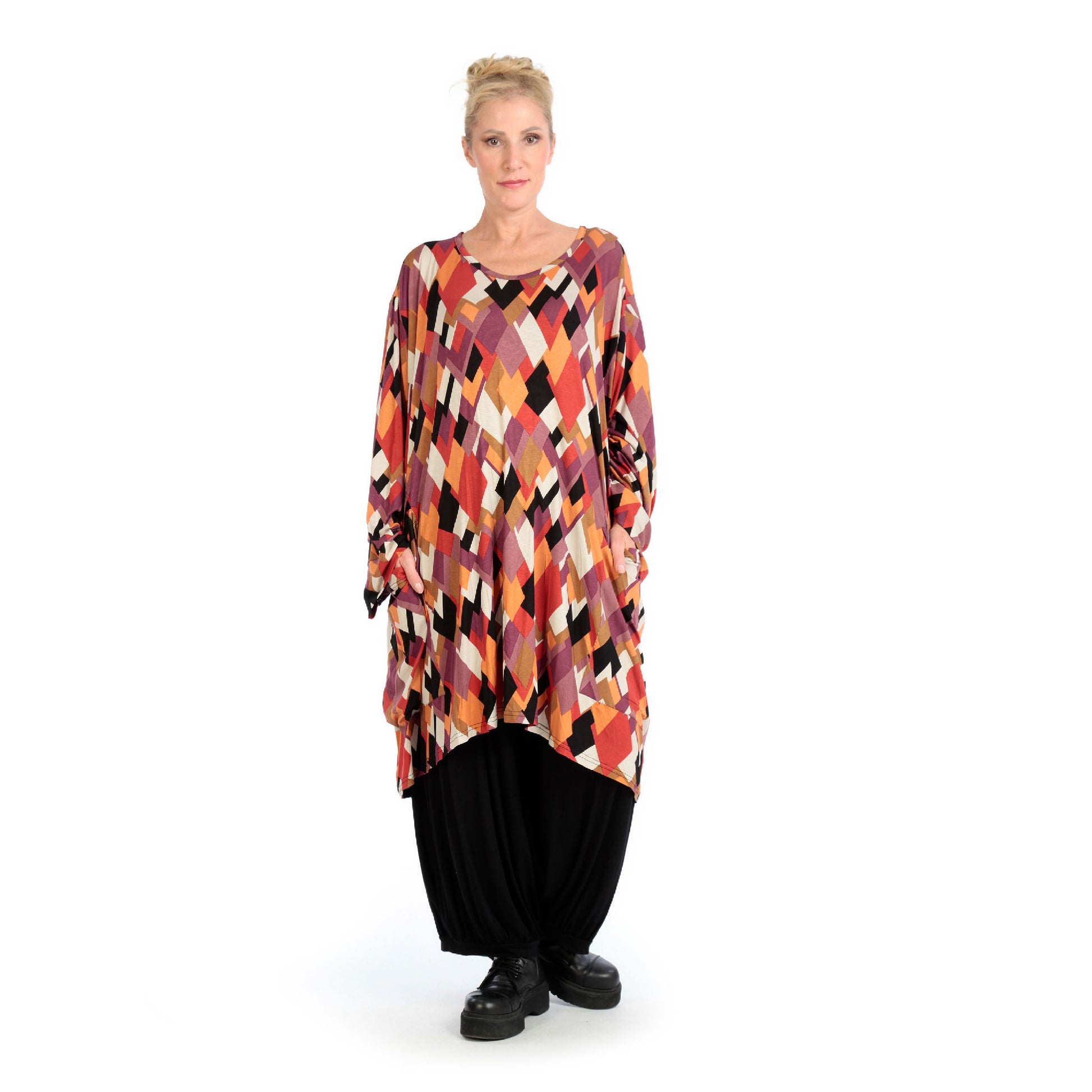  BallonBigshirt von AKH Fashion aus Viskose, 1131.06660, Schwarz-Flieder-Orange, Ausgefallen