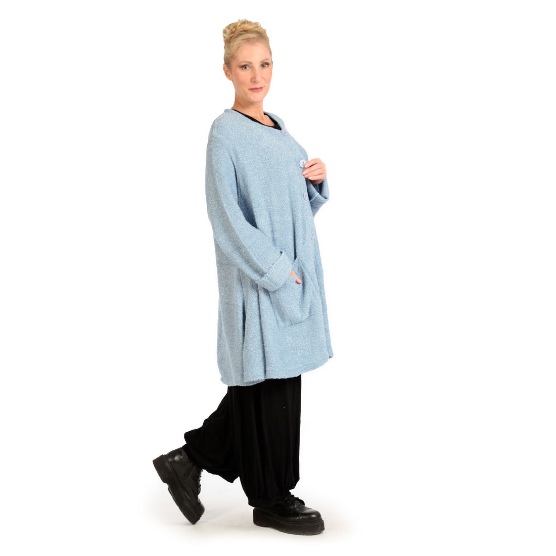  A-Form Jacke von AKH Fashion aus Materialmix, 1133.01382, Hellblau, Unifarben, Ausgefallen