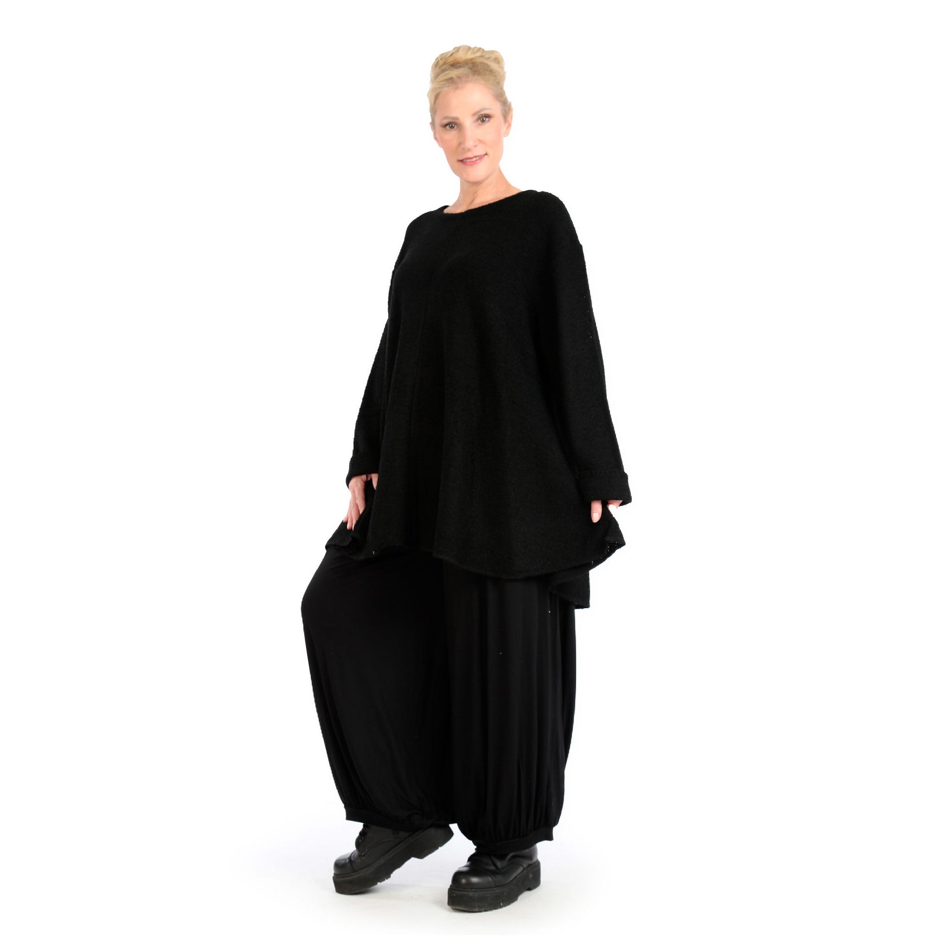  Shirt von AKH Fashion aus Materialmix in Glocken-Form, 1133.01892, Schwarz, Ausgefallen