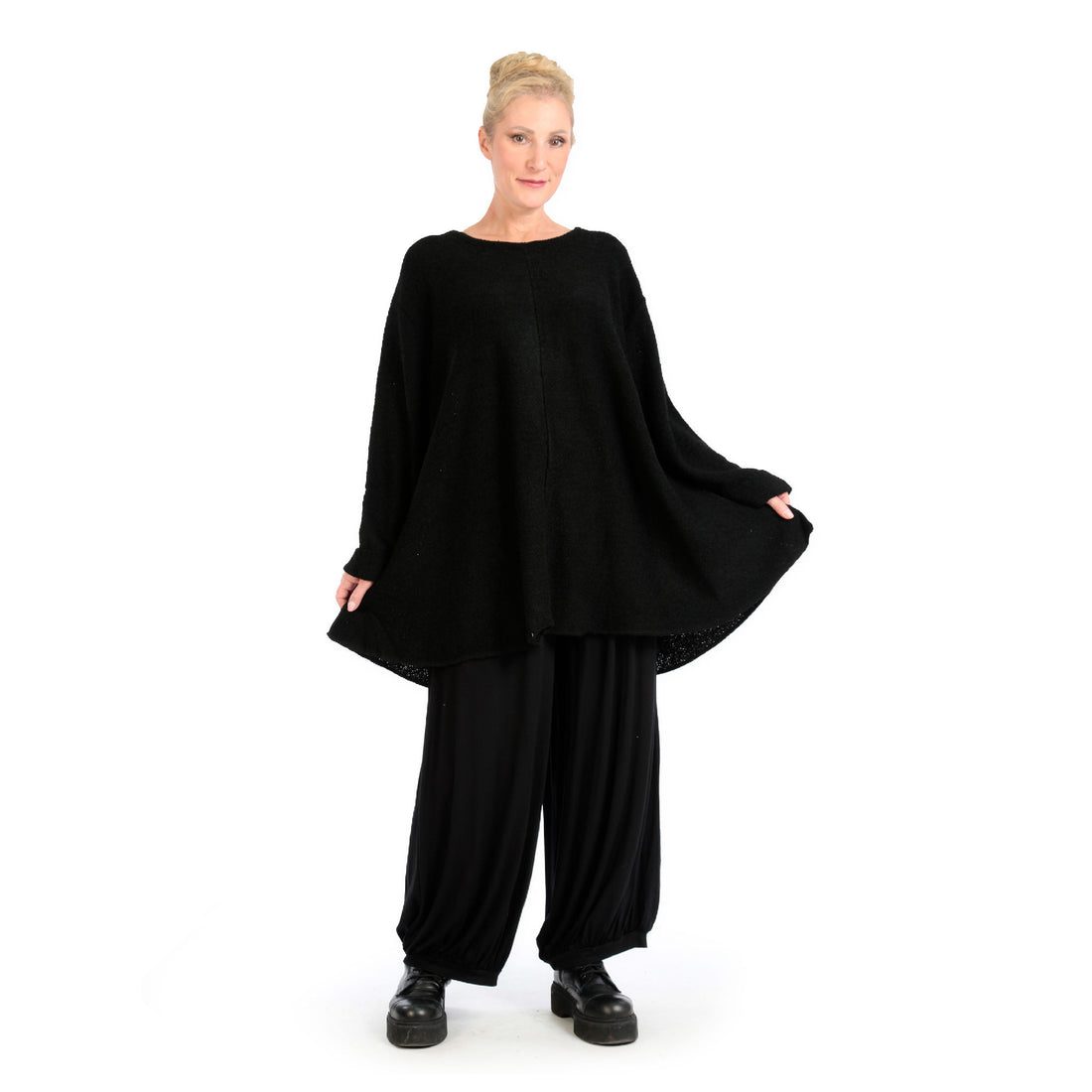  Shirt von AKH Fashion aus Materialmix in Glocken-Form, 1133.01892, Schwarz, Ausgefallen