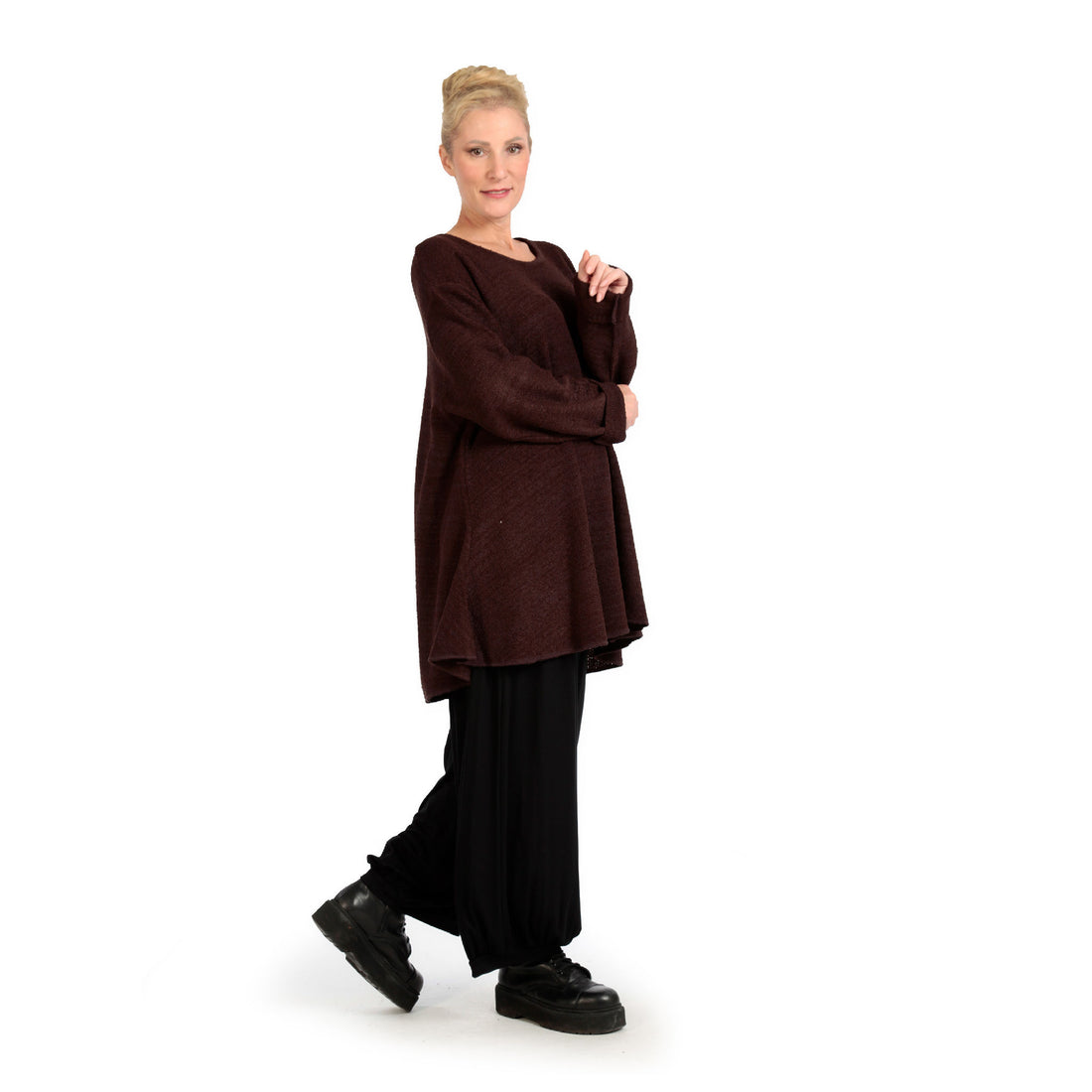  Shirt von AKH Fashion aus Materialmix in Glocken-Form, 1133.01892, Schokobraun, Schick