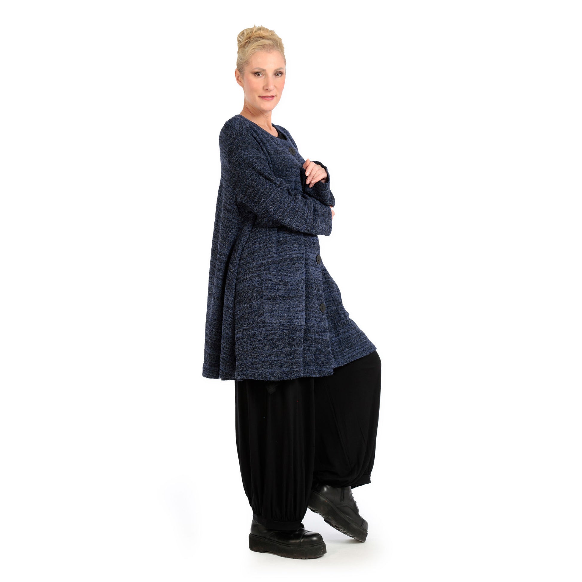  A-Form Jacke von AKH Fashion aus Materialmix, 1134.01382, Blau-Schwarz-Meliert, Schick