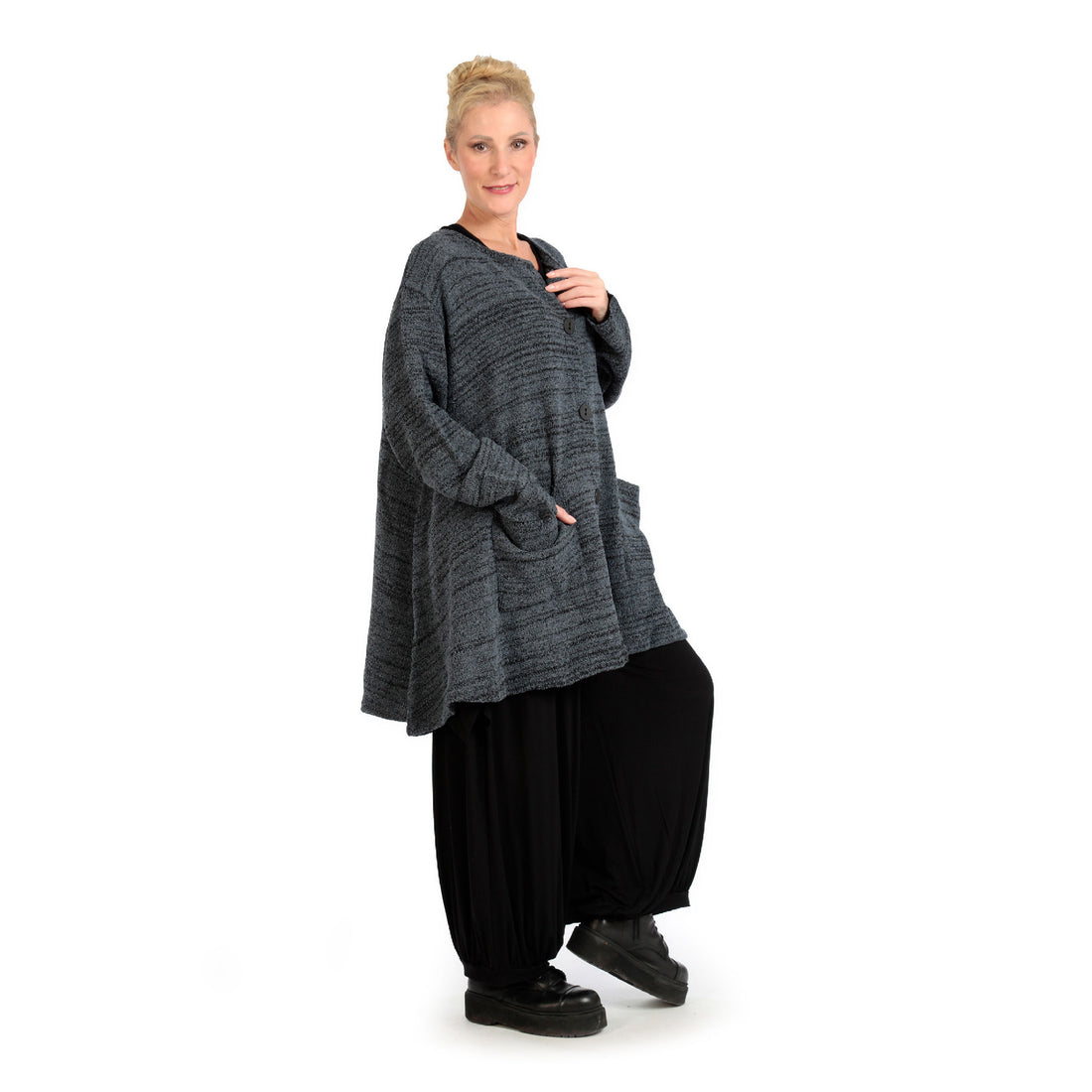  A-Form Jacke von AKH Fashion aus Materialmix, 1134.01382, Dunkelgrau-Schwarz-Meliert