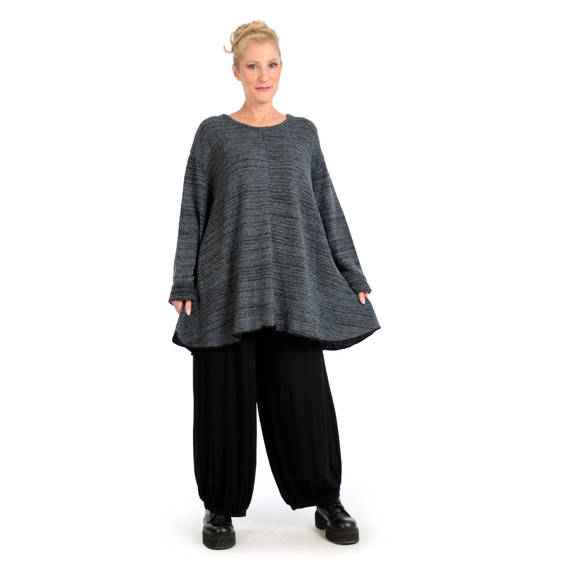  Shirt von AKH Fashion aus Materialmix in Glocken-Form, 1134.01892, Grau-Schwarz-Meliert