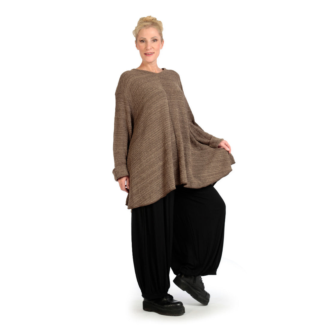  Shirt von AKH Fashion aus Materialmix in Glocken-Form, 1134.01892, Cognac-Beige-Meliert