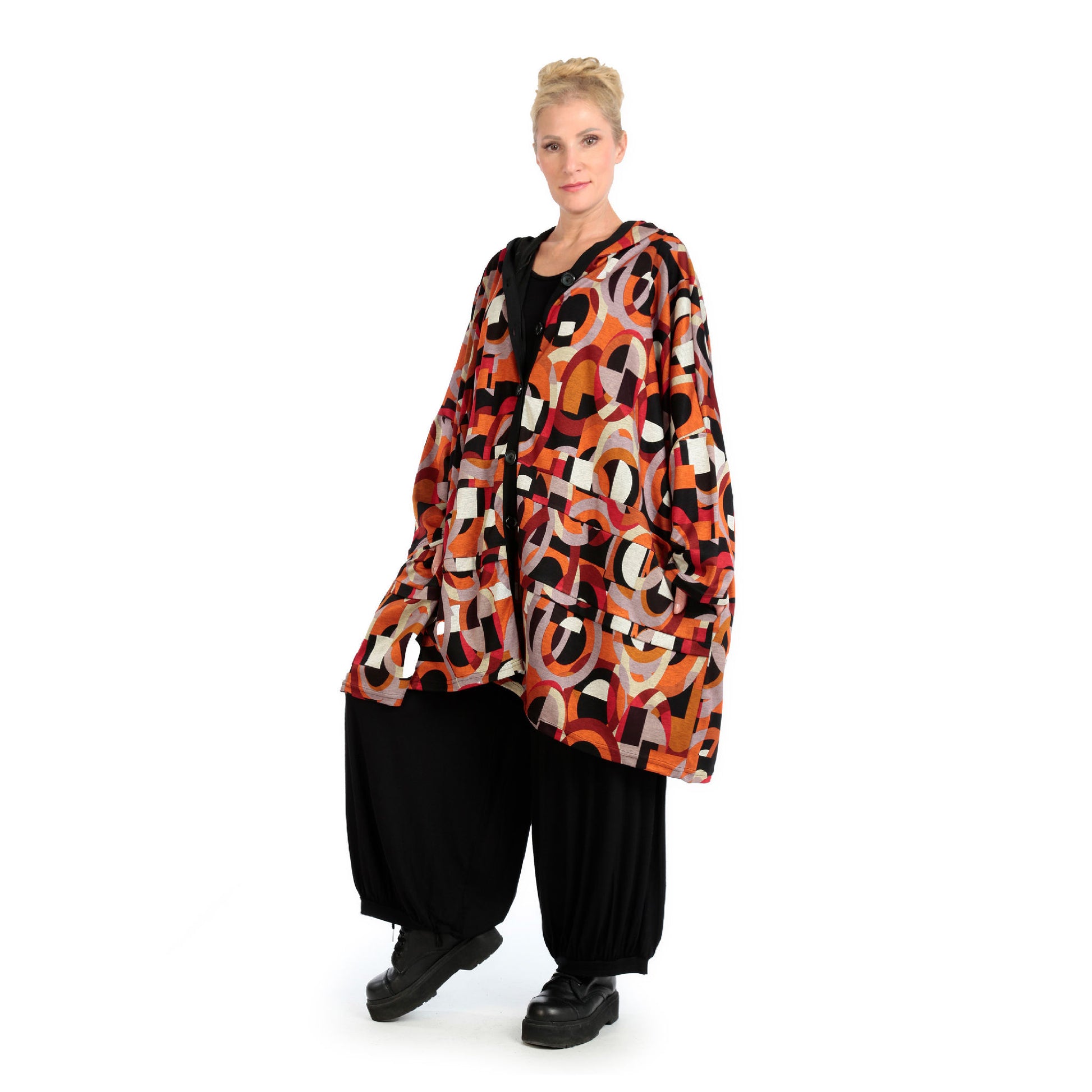  Jacke von AKH Fashion aus Materialmix in kastiger Form, 1140.06859, Rot-Orange-Schwarz