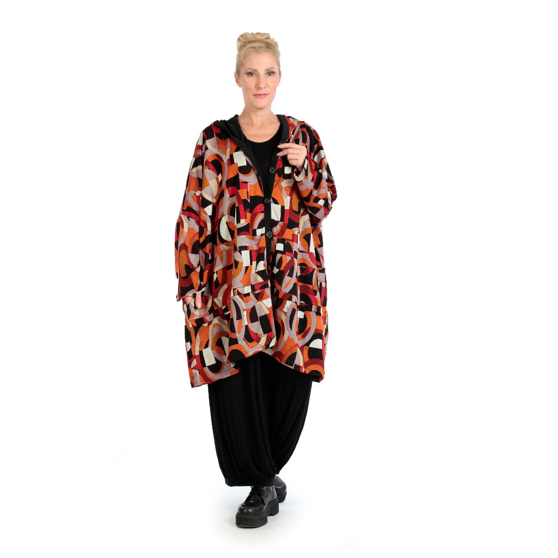  Jacke von AKH Fashion aus Materialmix in kastiger Form, 1140.06859, Rot-Orange-Schwarz