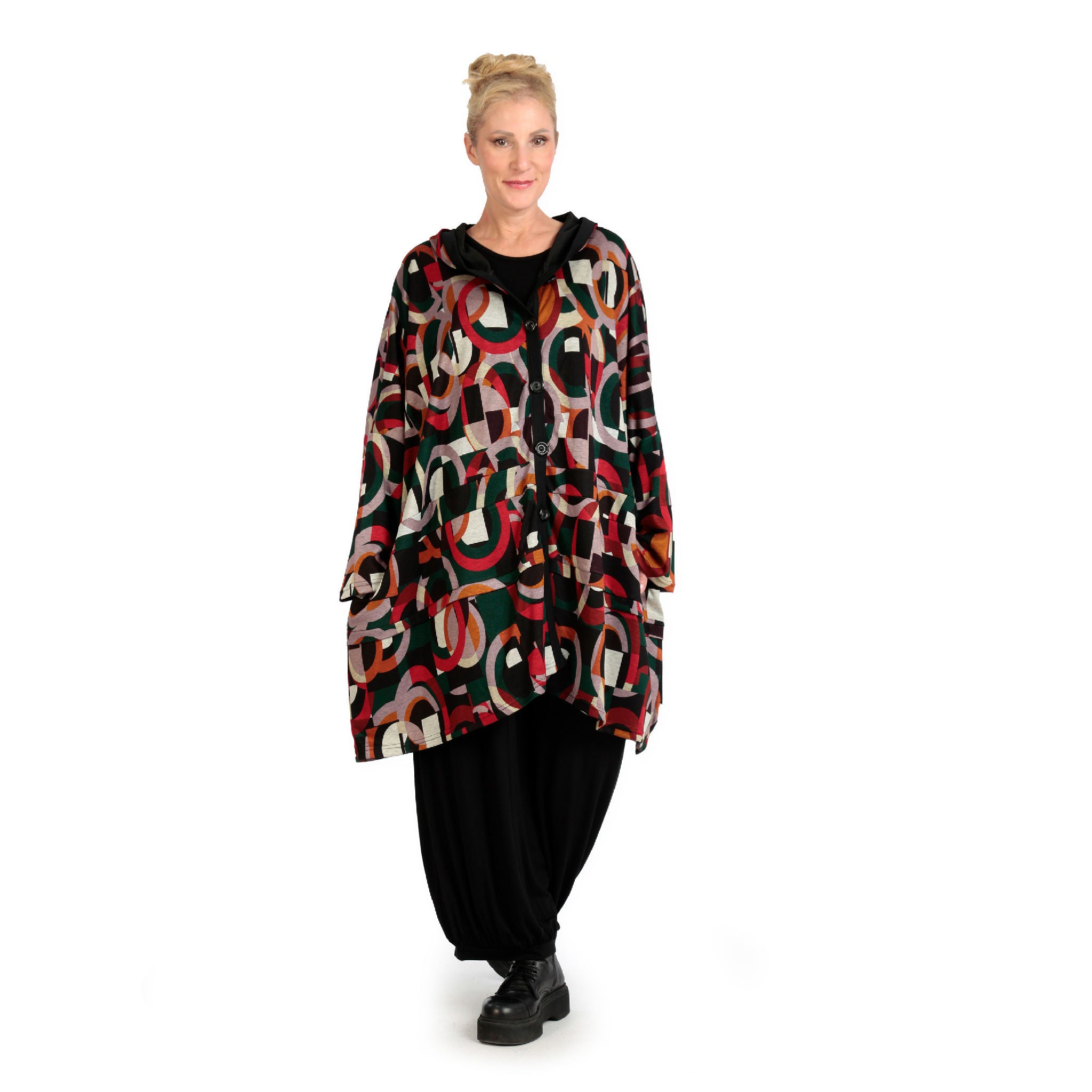  AKH Fashion Jacke in kastiger Form, aus Materialmix, 1140.06859, Rot-Grün-Schwarz, Grafik