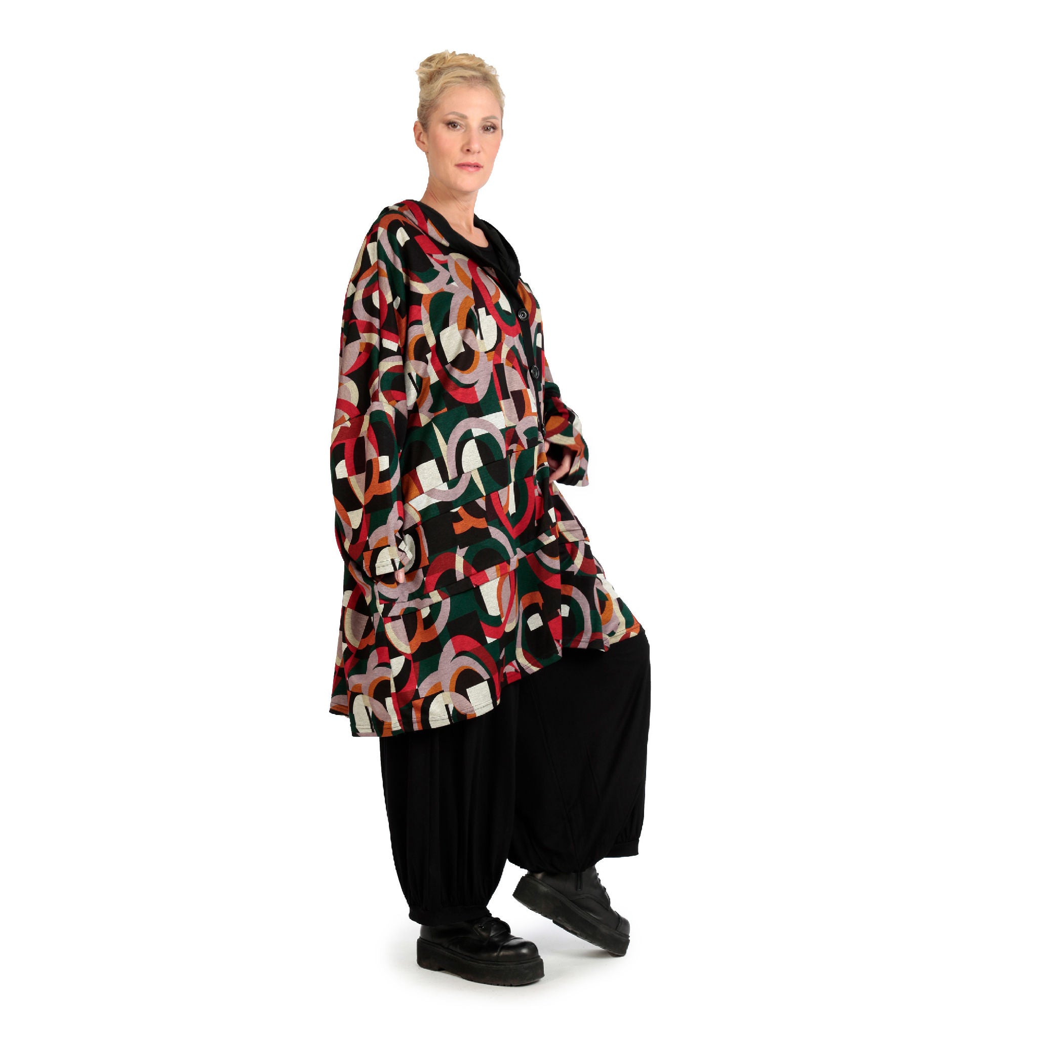  AKH Fashion Jacke in kastiger Form, aus Materialmix, 1140.06859, Rot-Grün-Schwarz, Grafik