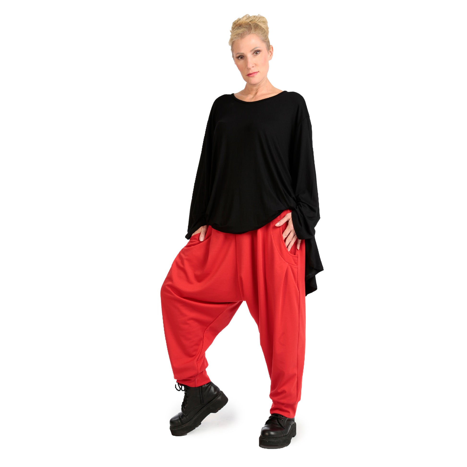  Haremshose in zeitlosem Rot – bequeme Viskose mit Stretch, elastischem Bund und praktischen Taschen für Plus Size