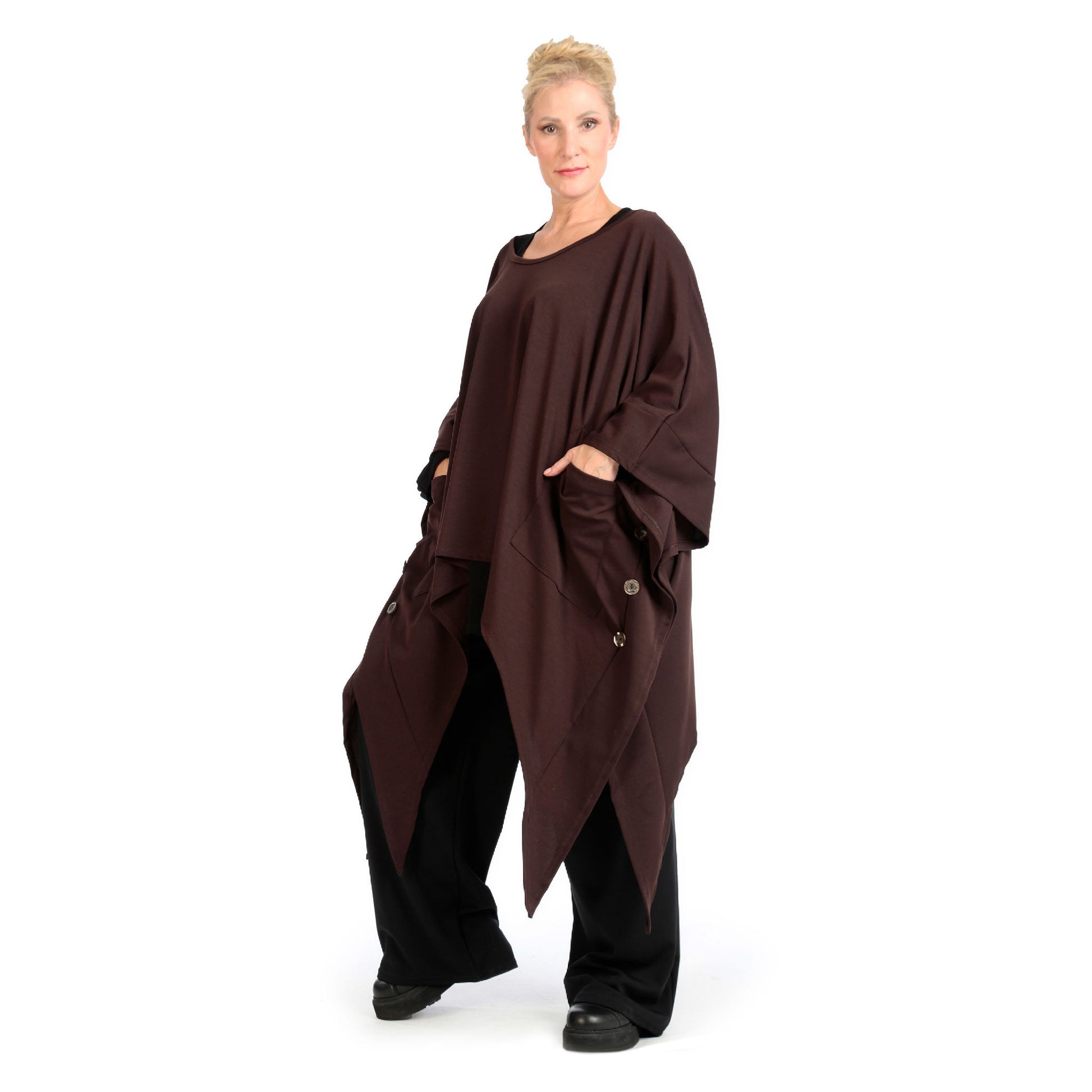  Zipfel Bigshirt von AKH Fashion aus Viskose, 1141.06858, Braun, Unifarben, Schick, Modern