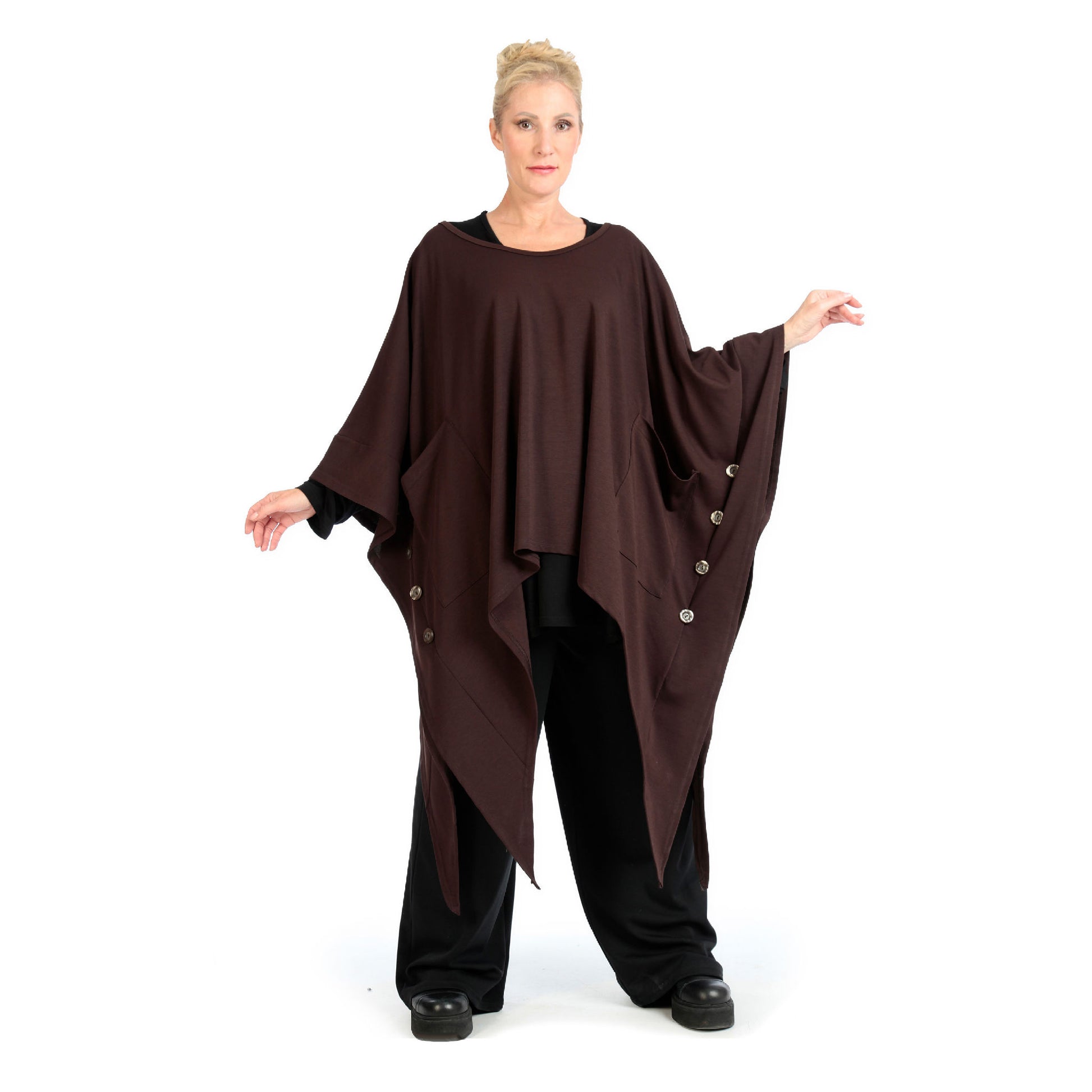  Zipfel Bigshirt von AKH Fashion aus Viskose, 1141.06858, Braun, Unifarben, Schick, Modern