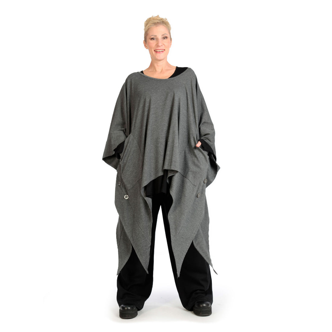  Zipfel Bigshirt von AKH Fashion aus Viskose, 1141.06858, Grau, Unifarben, Ausgefallen, Modern