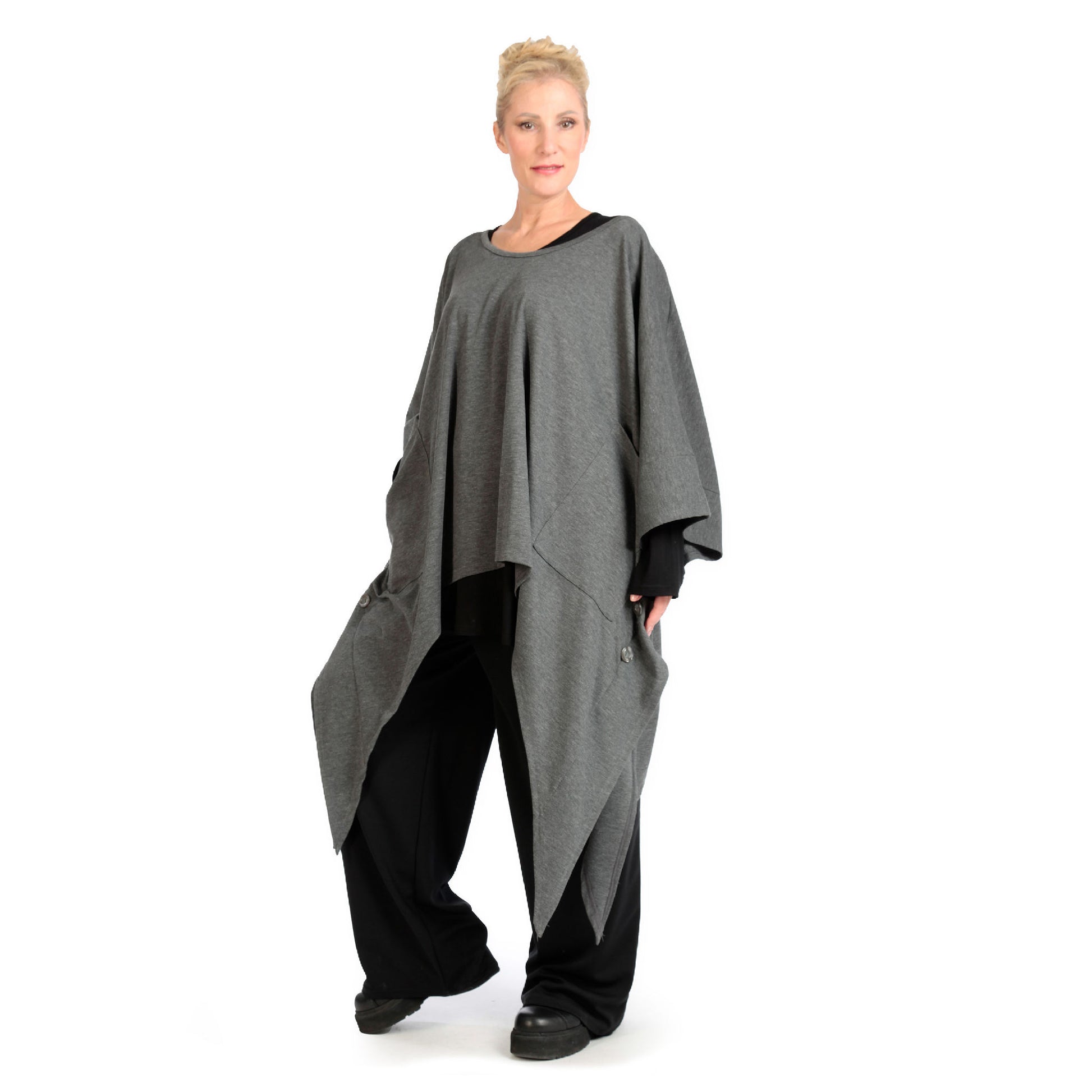  Zipfel Bigshirt von AKH Fashion aus Viskose, 1141.06858, Grau, Unifarben, Ausgefallen, Modern