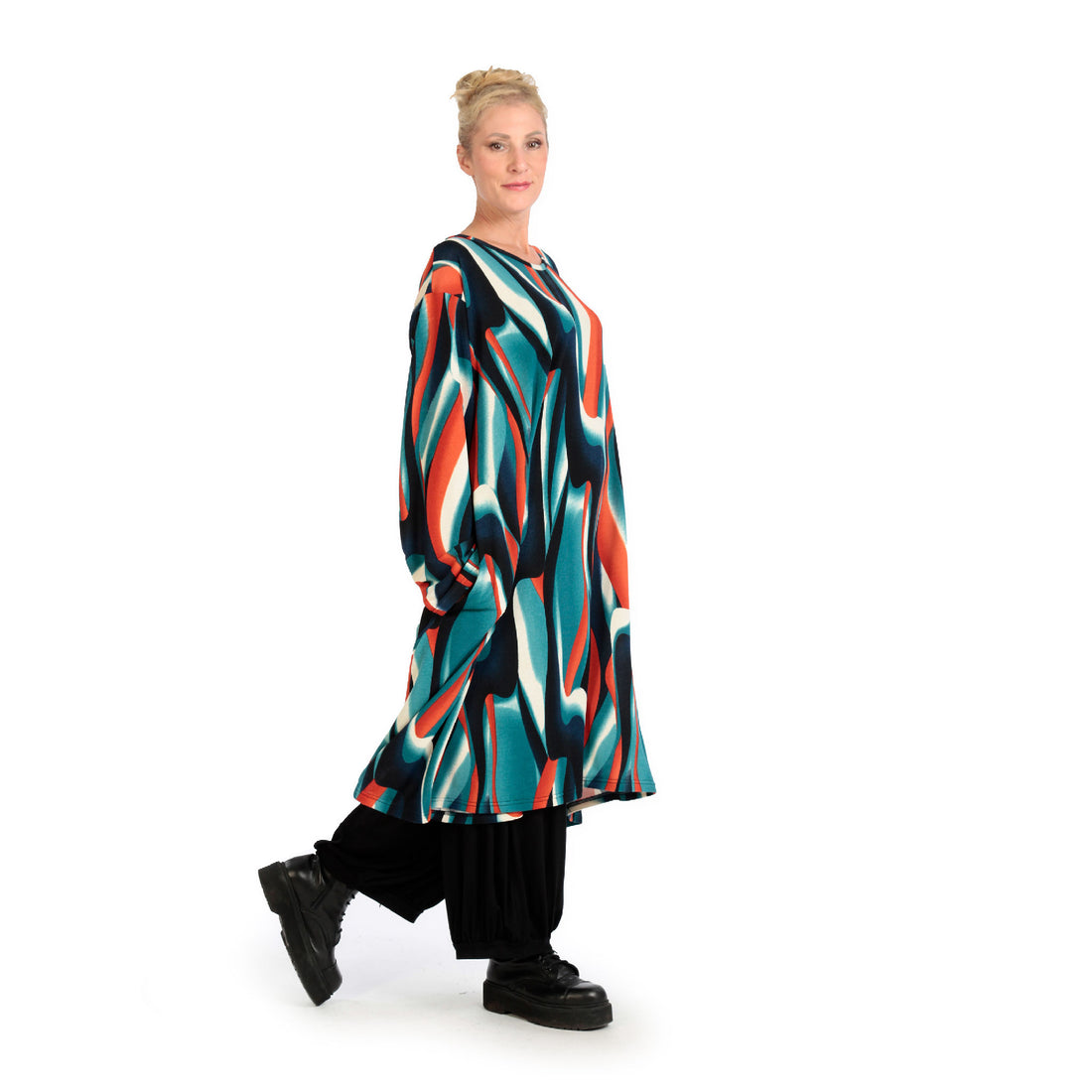  A-Form Kleid von AKH Fashion aus Viskose, 1144.06863, Blau-Orange-Schwarz, Schick, Modern