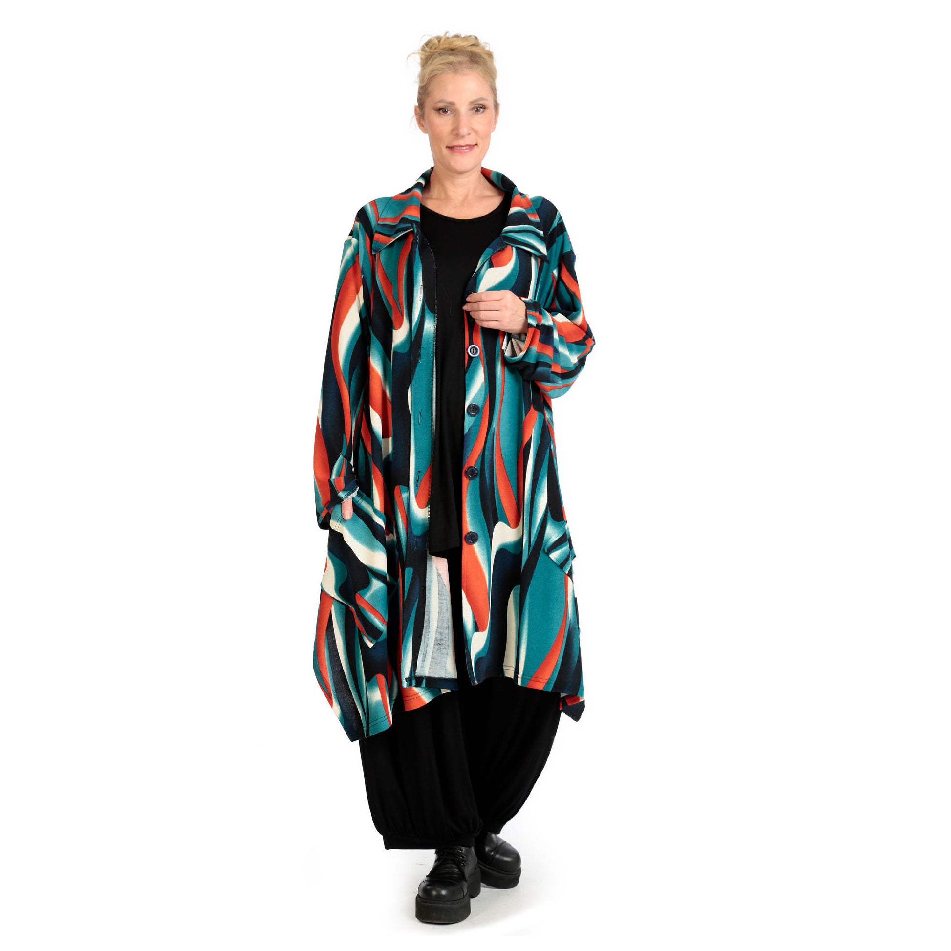  A-Form Jacke von AKH Fashion aus Viskose, 1144.06864, Blau-Orange-Schwarz, Schick, Modern