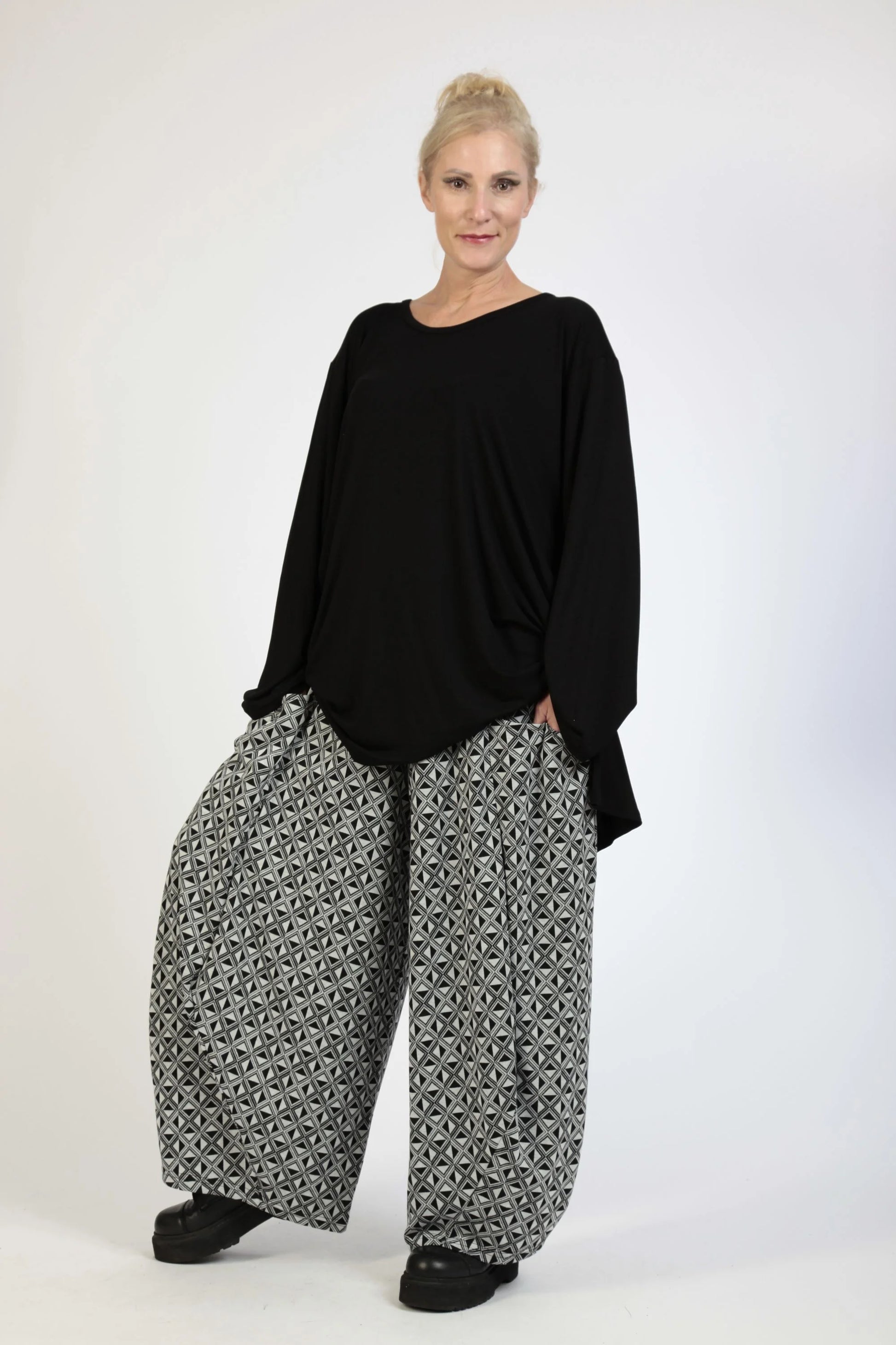  Ballonhose von AKH Fashion aus Materialmix, 1174.08069, Grau-Schwarz, Argyle, Ausgefallen