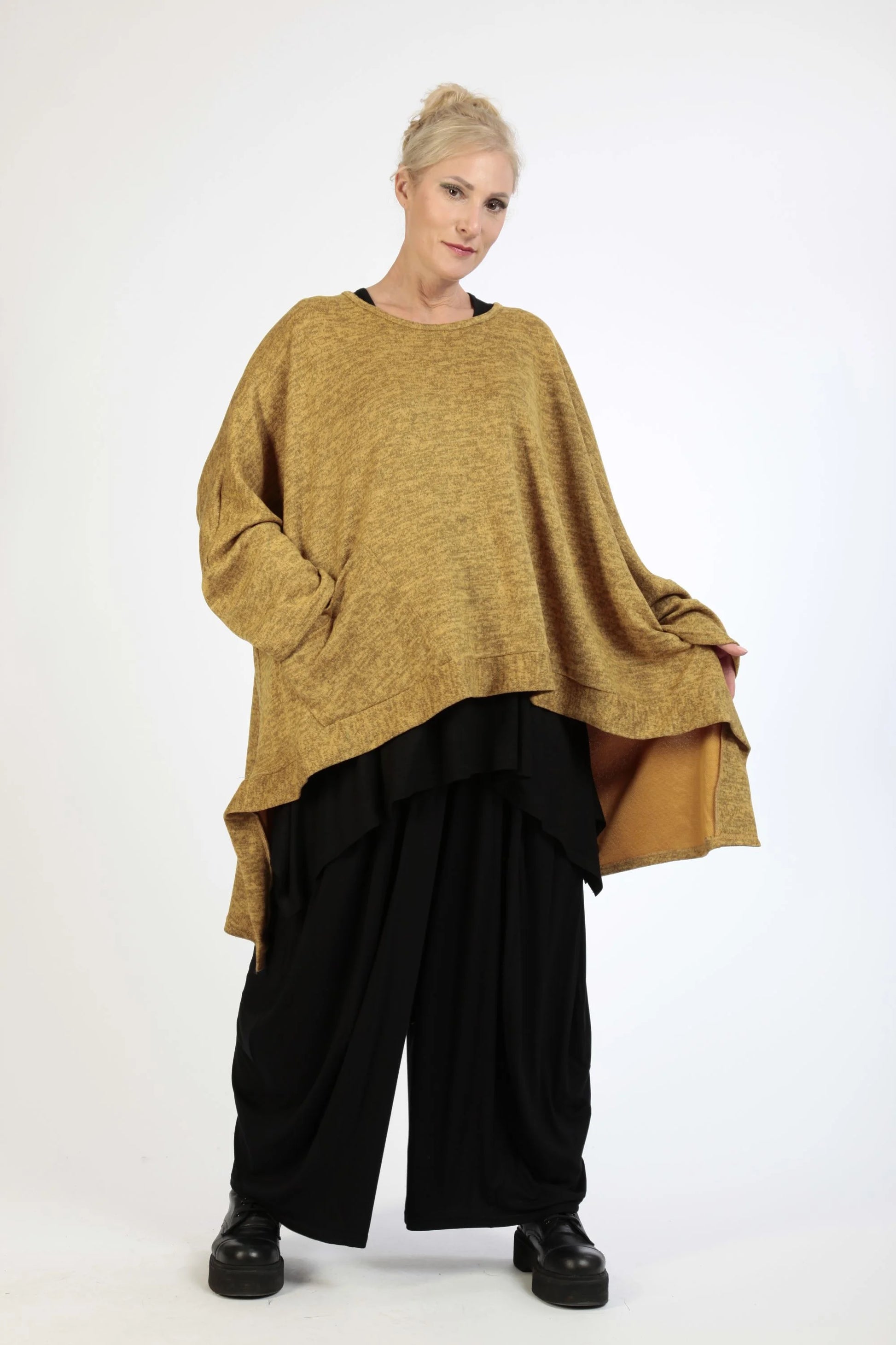  Bigshirt von AKH Fashion aus Polyester in Vokuhila-Form, 1179.06861, Senf, Meliert, Schick