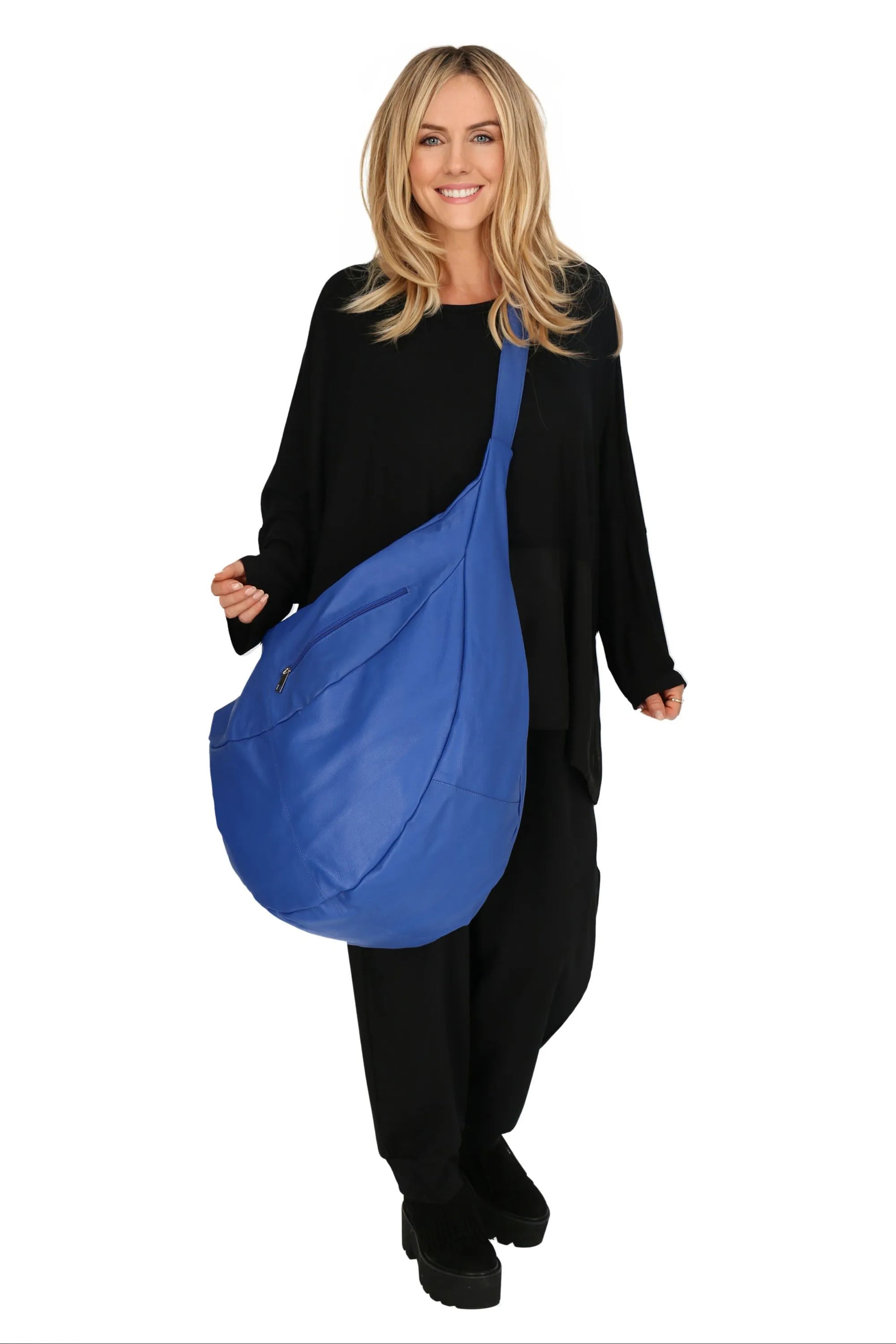  Ballon Tasche aus weichem Leder in Royalblau – ideal für Plus Size Fashion und stylische Looks