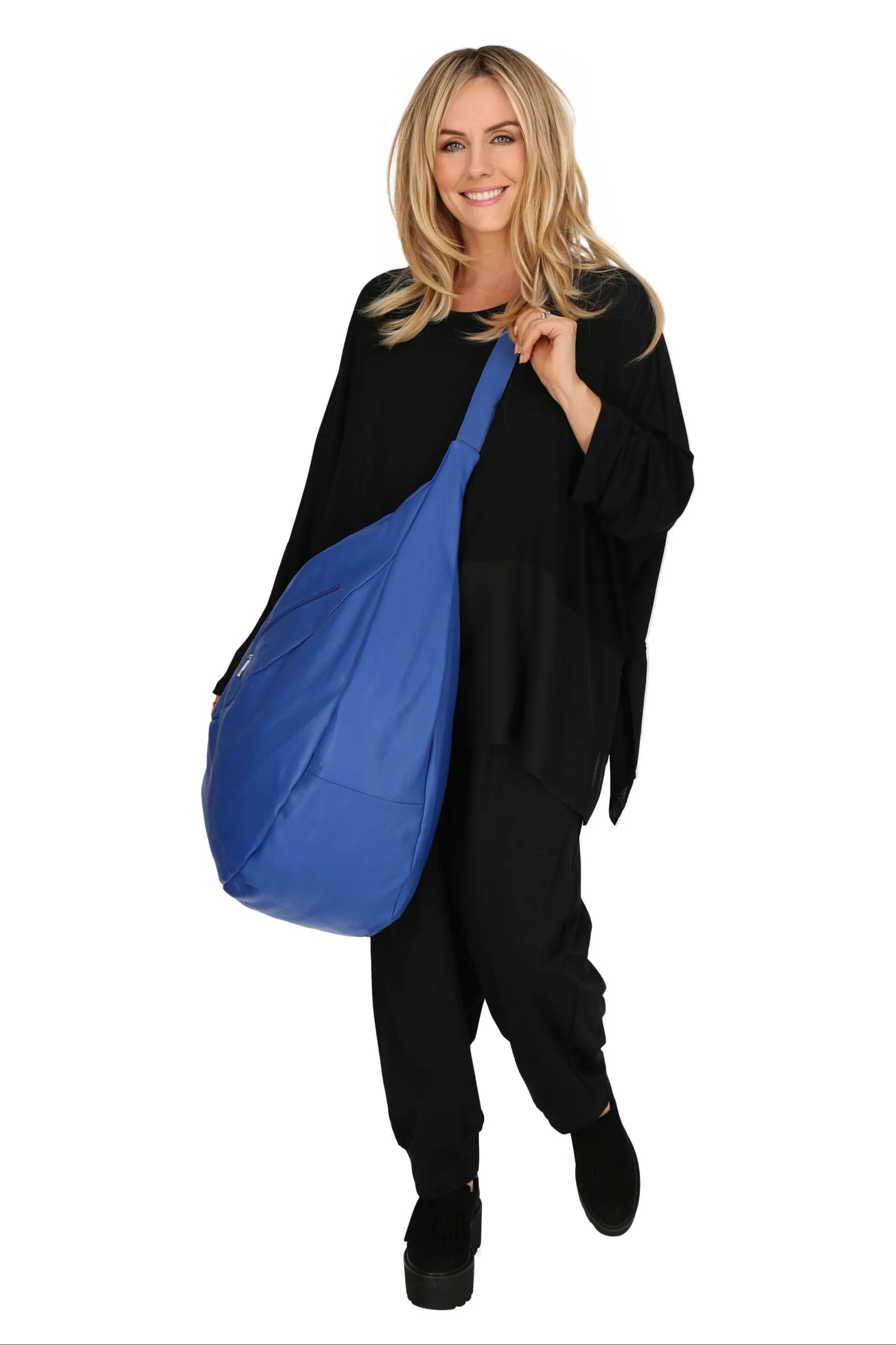  Ballon Tasche aus weichem Leder in Royalblau – ideal für Plus Size Fashion und stylische Looks