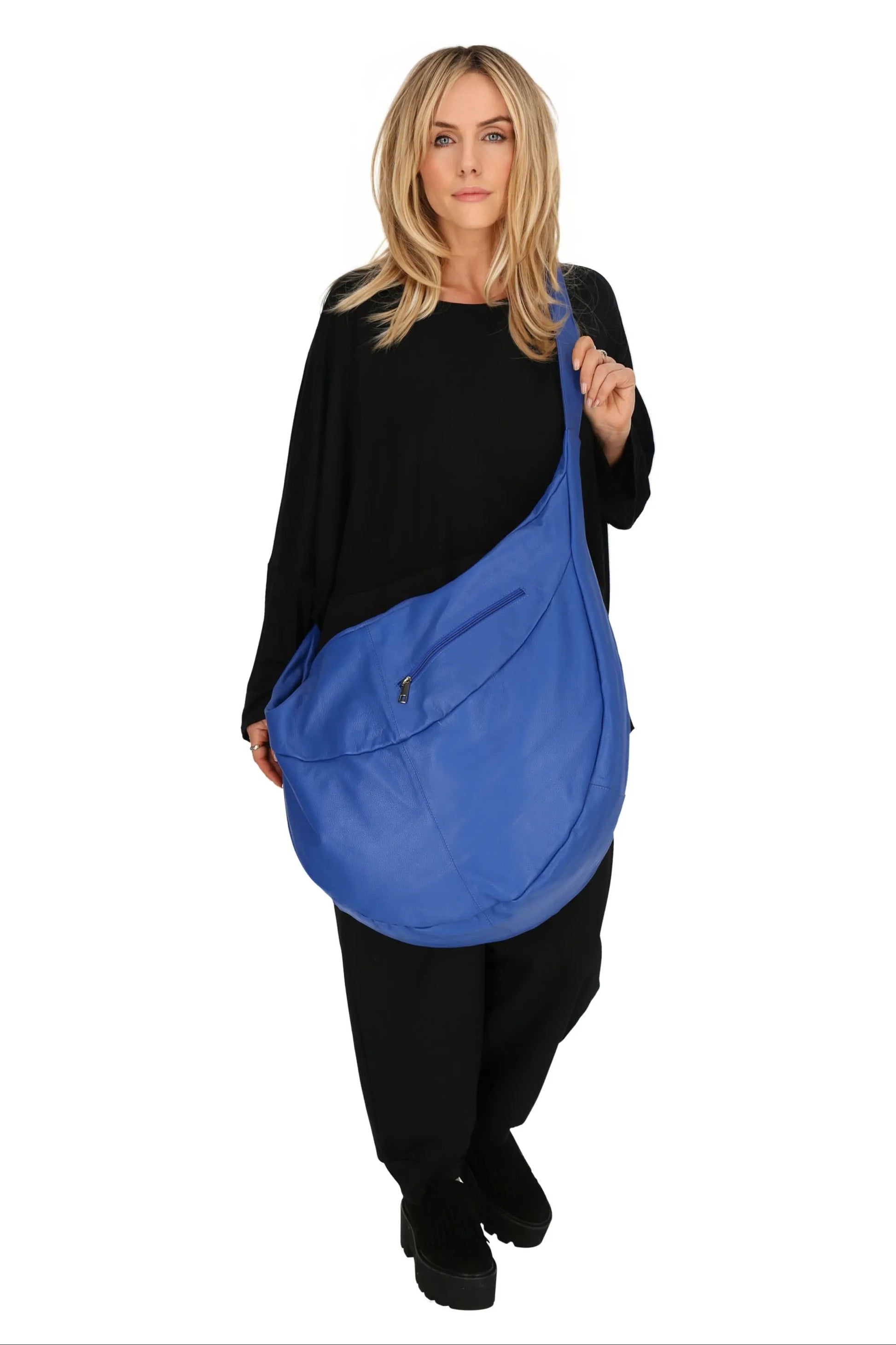  Ballon Tasche aus weichem Leder in Royalblau – ideal für Plus Size Fashion und stylische Looks