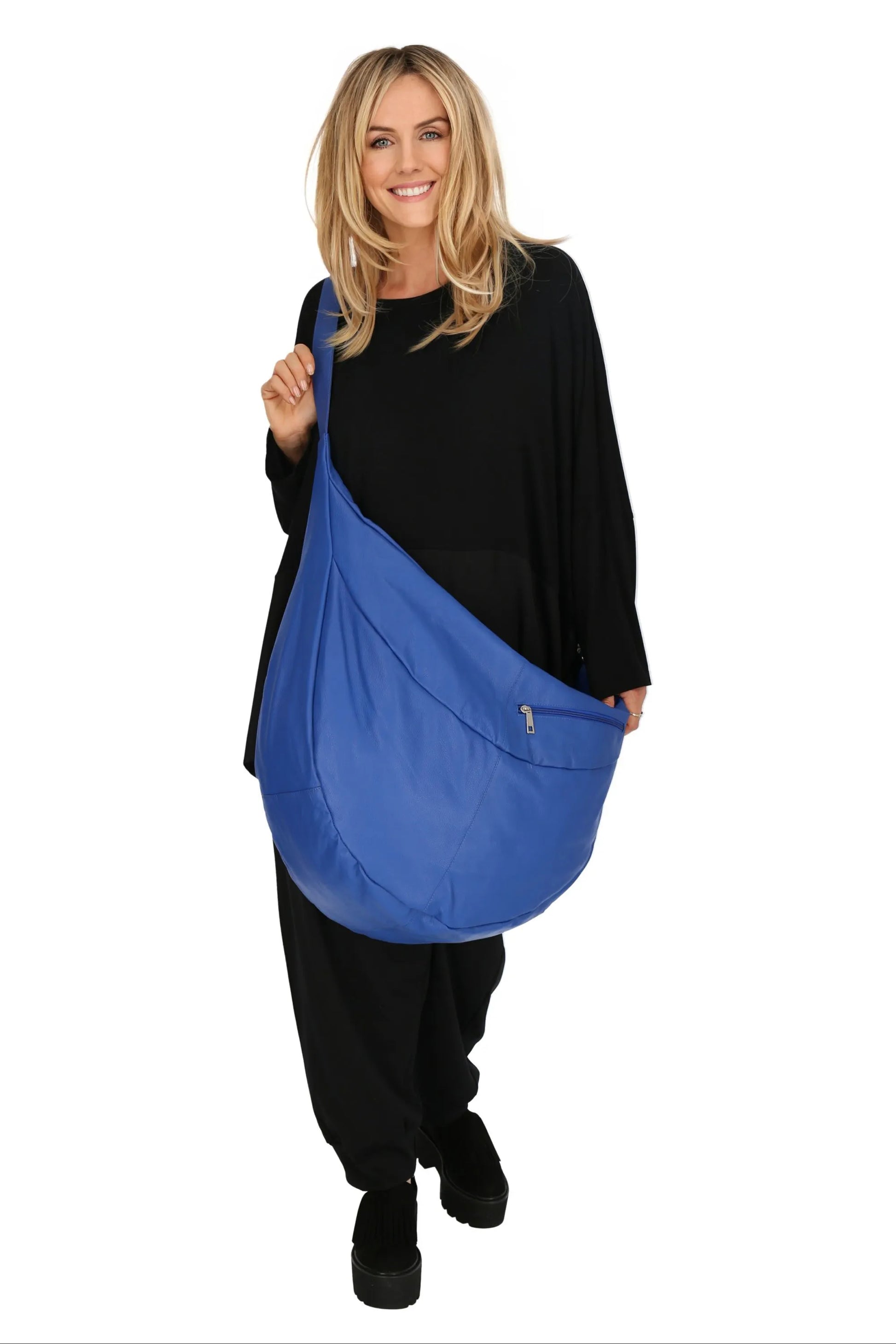  Ballon Tasche aus weichem Leder in Royalblau – ideal für Plus Size Fashion und stylische Looks