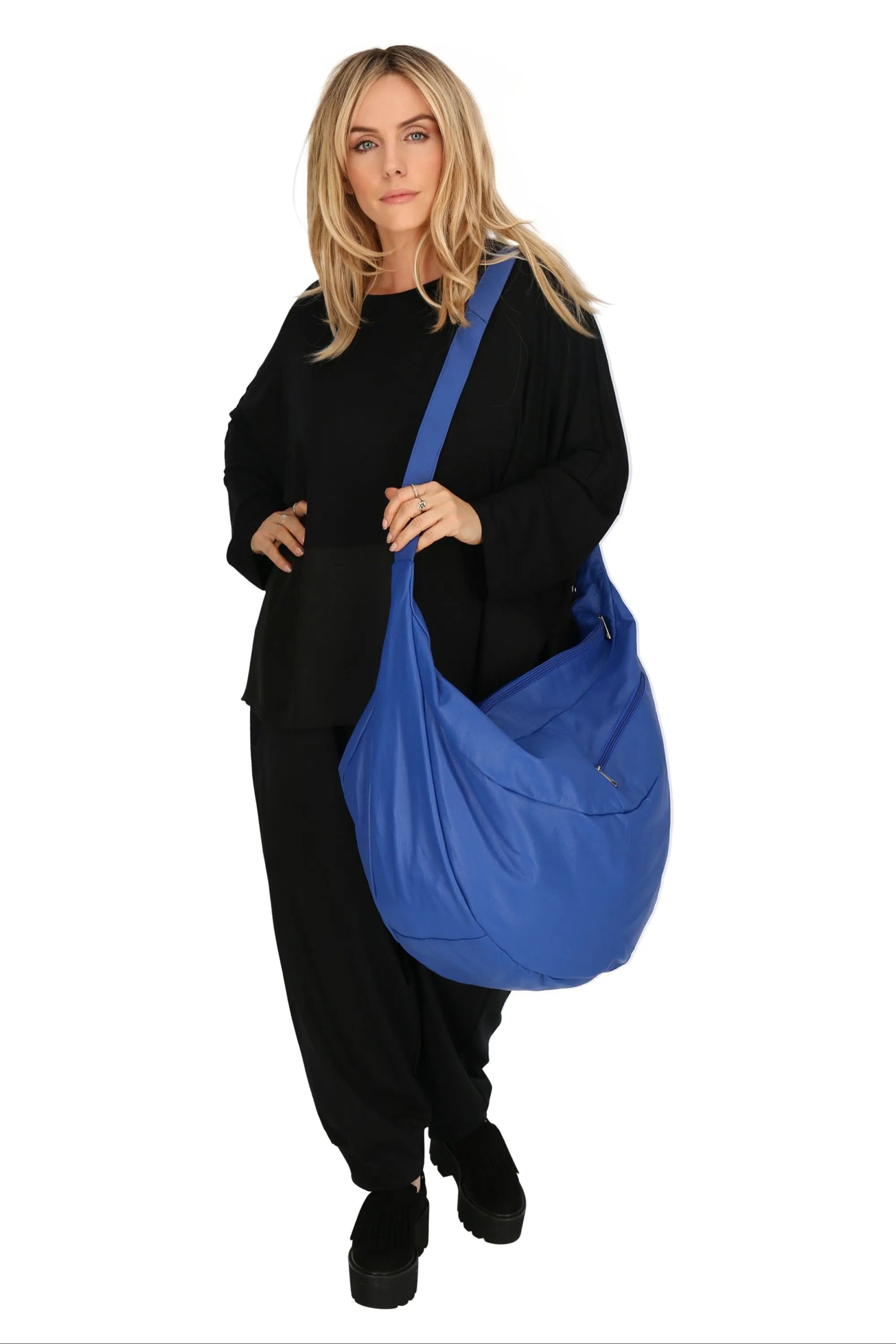  Ballon Tasche aus weichem Leder in Royalblau – ideal für Plus Size Fashion und stylische Looks