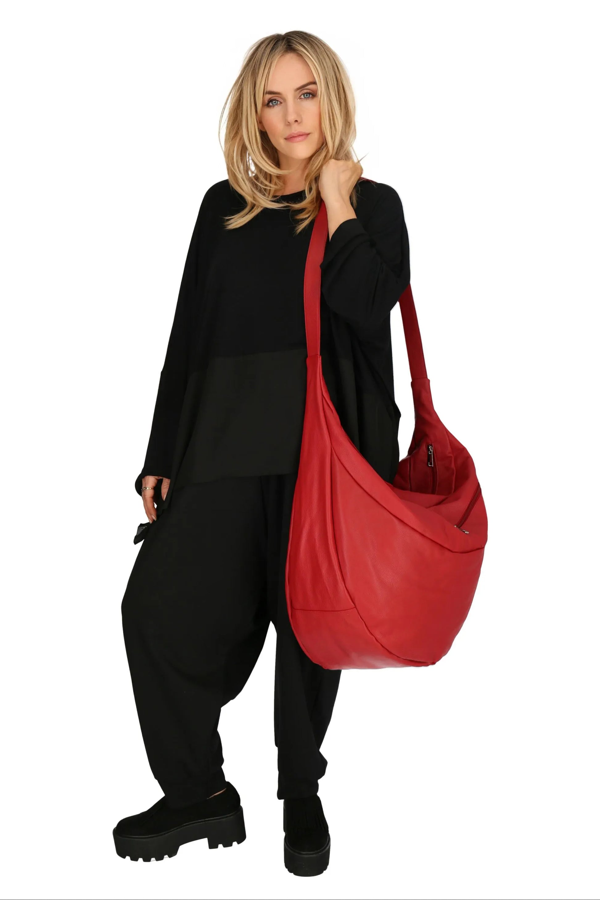  Ballon Tasche von AKH Fashion aus Leder, 1180.DJ004, Rot, Unifarben, Ausgefallen, Modern