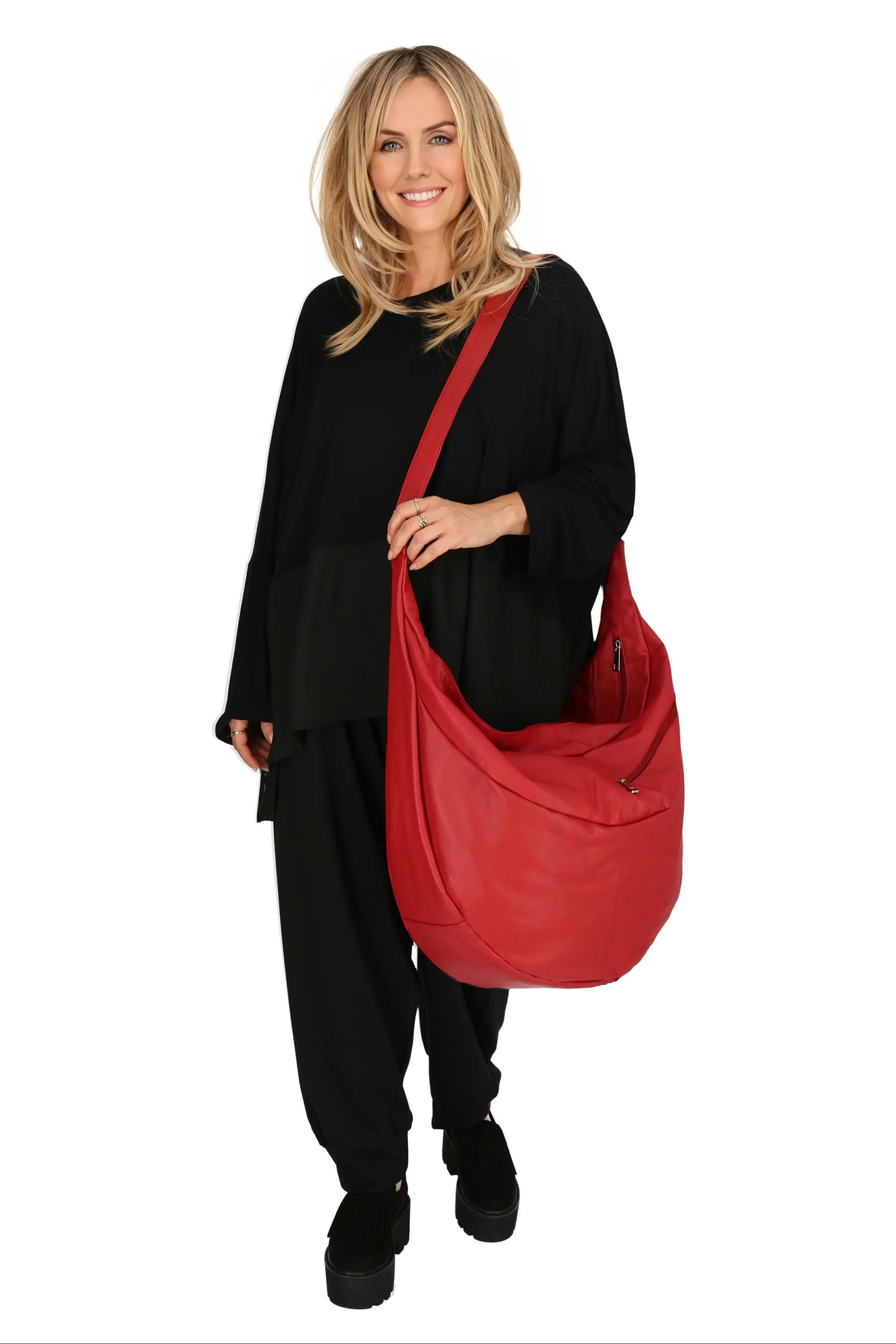  Ballon Tasche von AKH Fashion aus Leder, 1180.DJ004, Rot, Unifarben, Ausgefallen, Modern